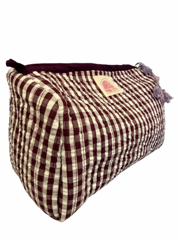 Burgundy Gingham Set Of 3 Washbags