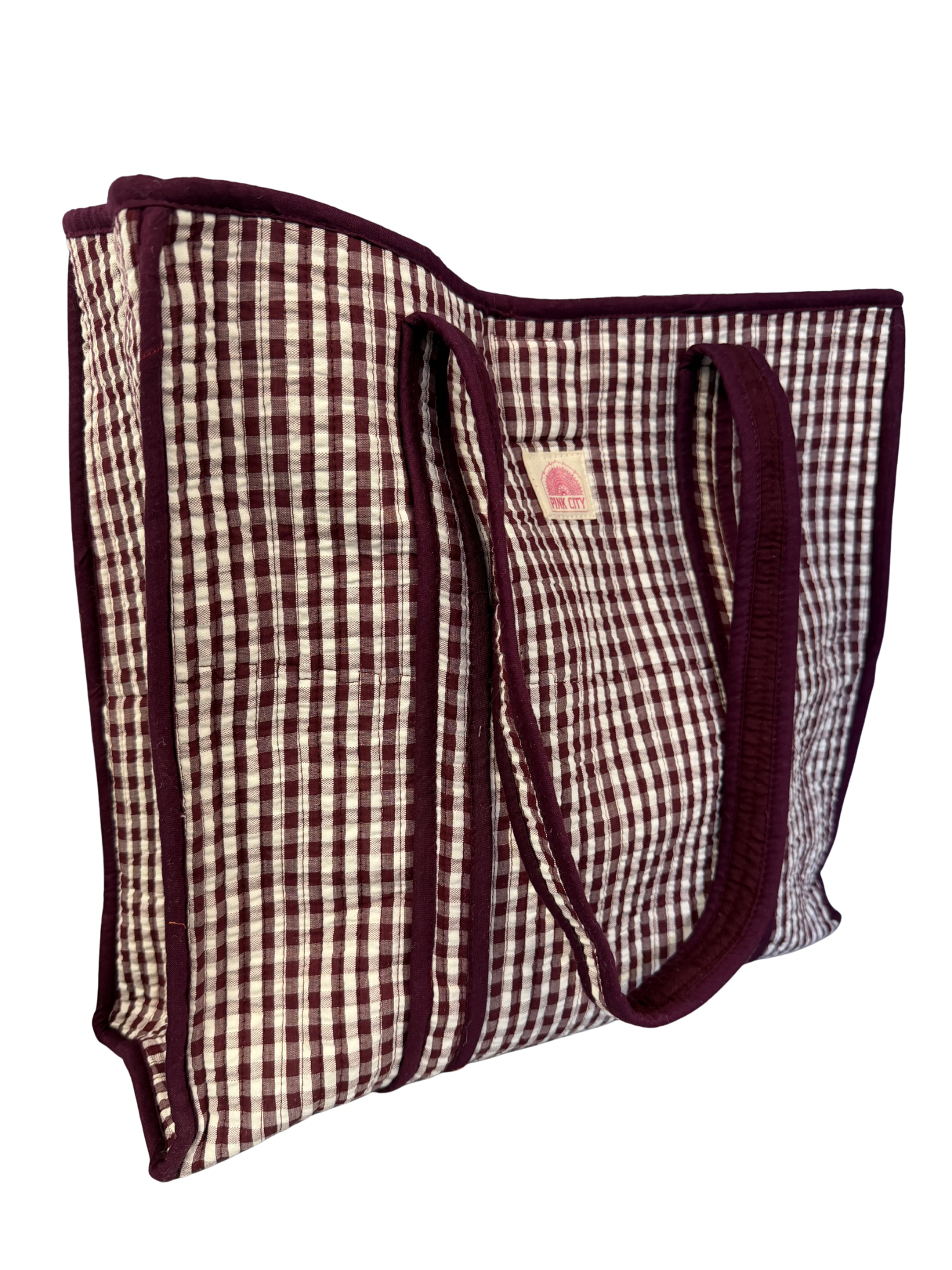 Burgundy Gingham Tote