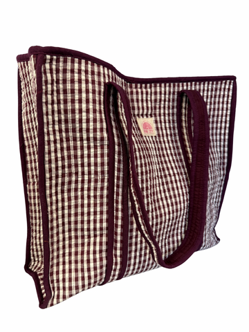 Burgundy Gingham Tote