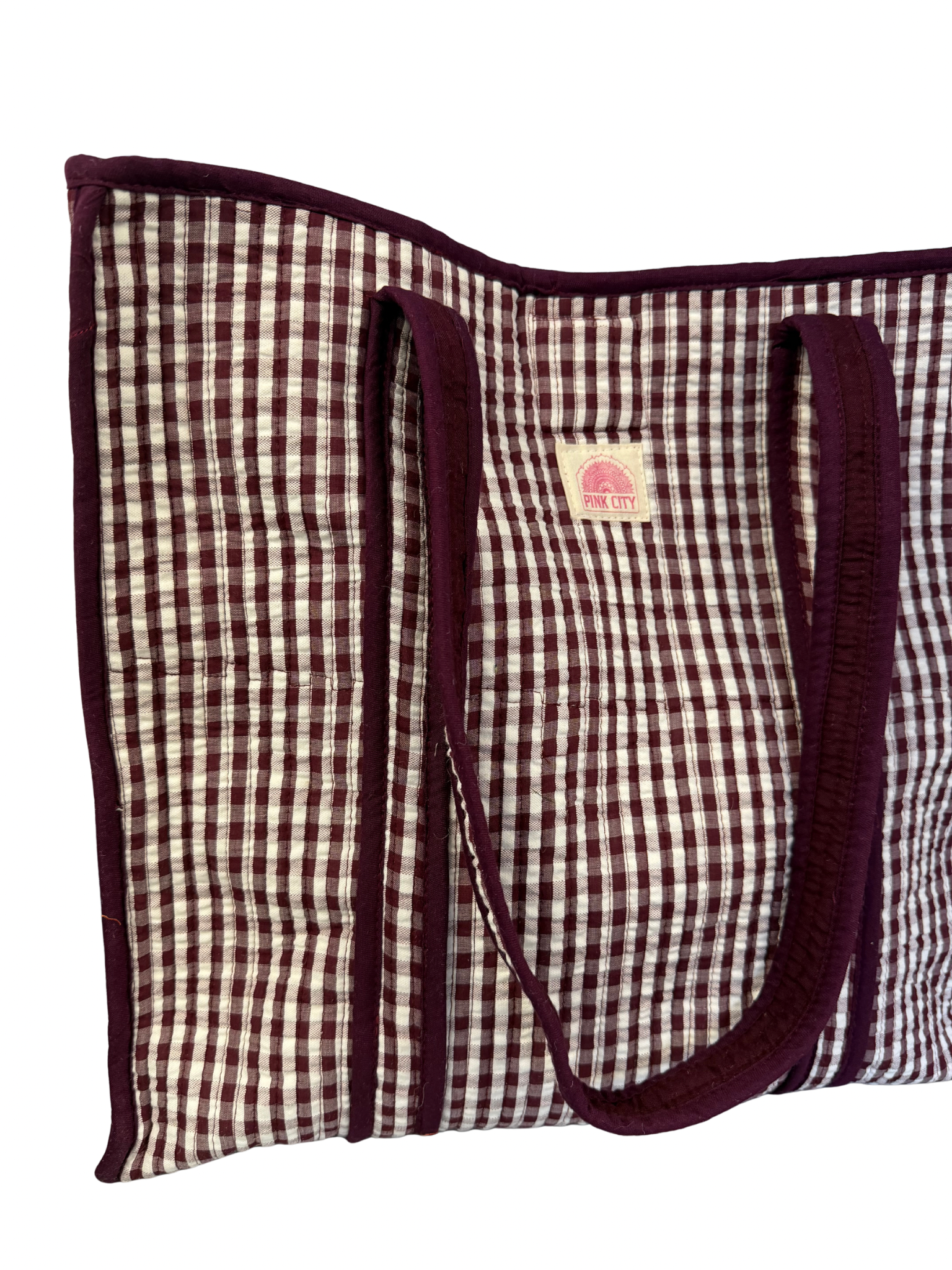 Burgundy Gingham Tote