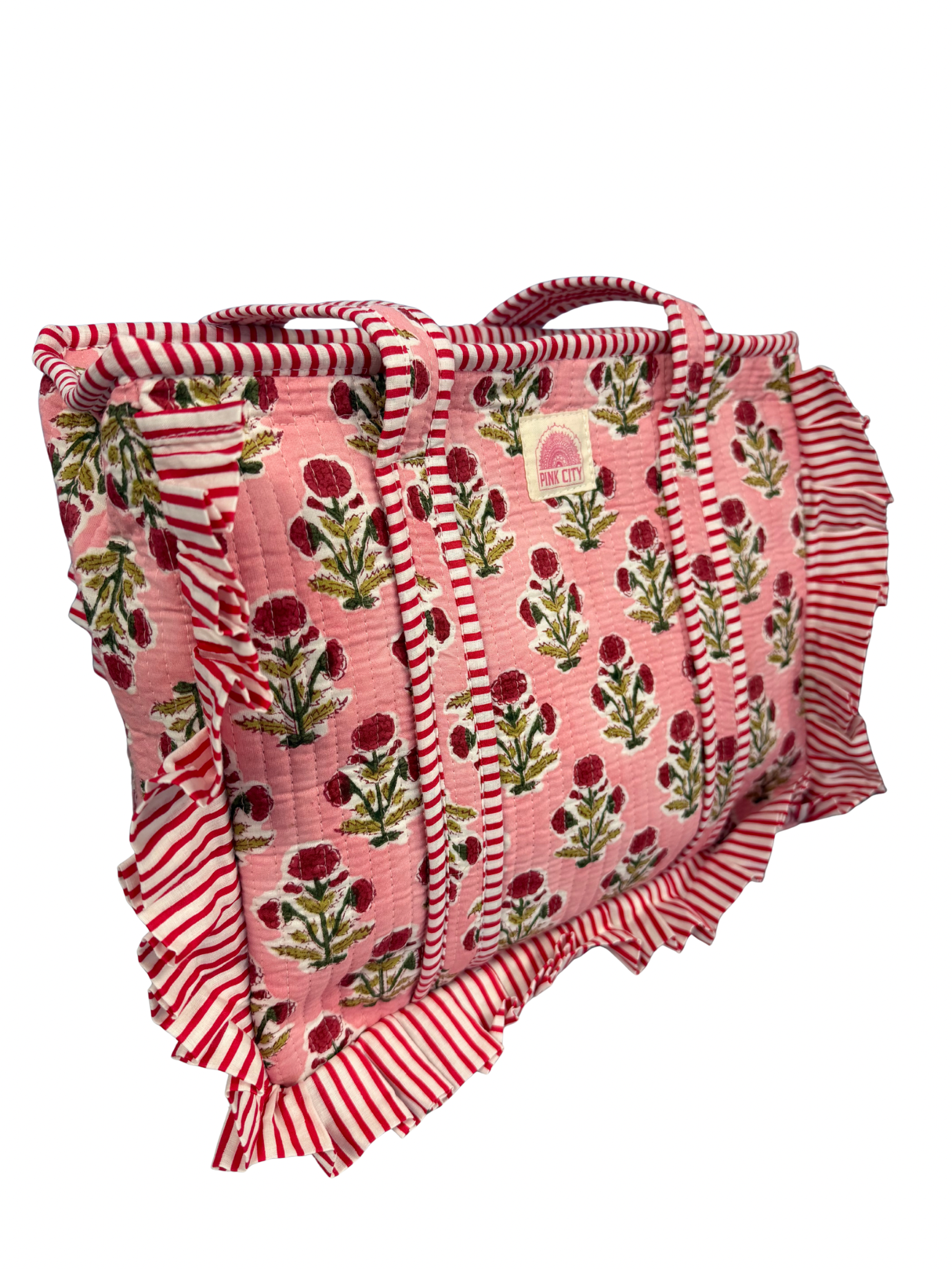 Zipped Pink Boota Midi Frill Tote