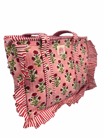 Zipped Pink Boota Midi Frill Tote