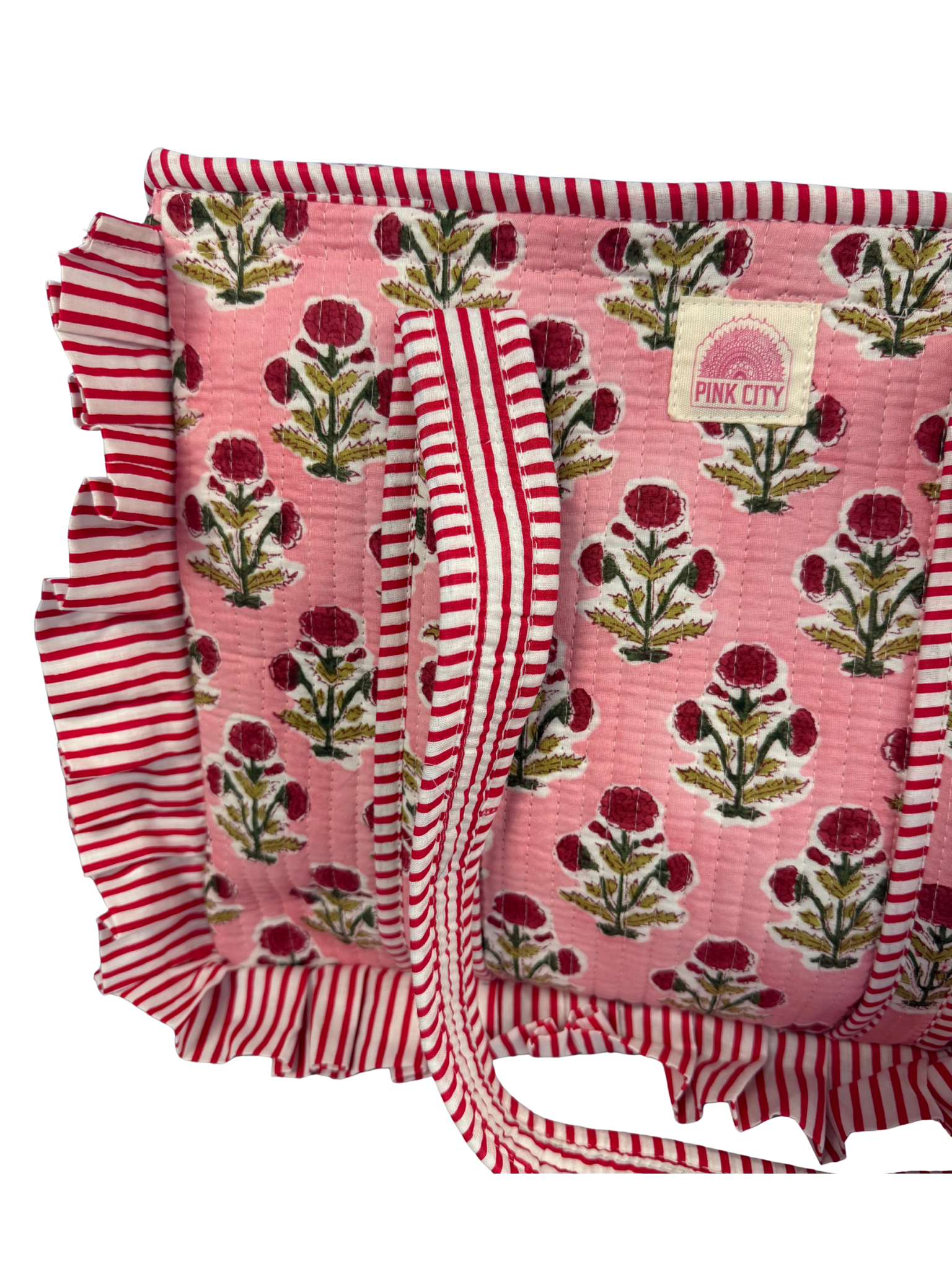 Zipped Pink Boota Midi Frill Tote