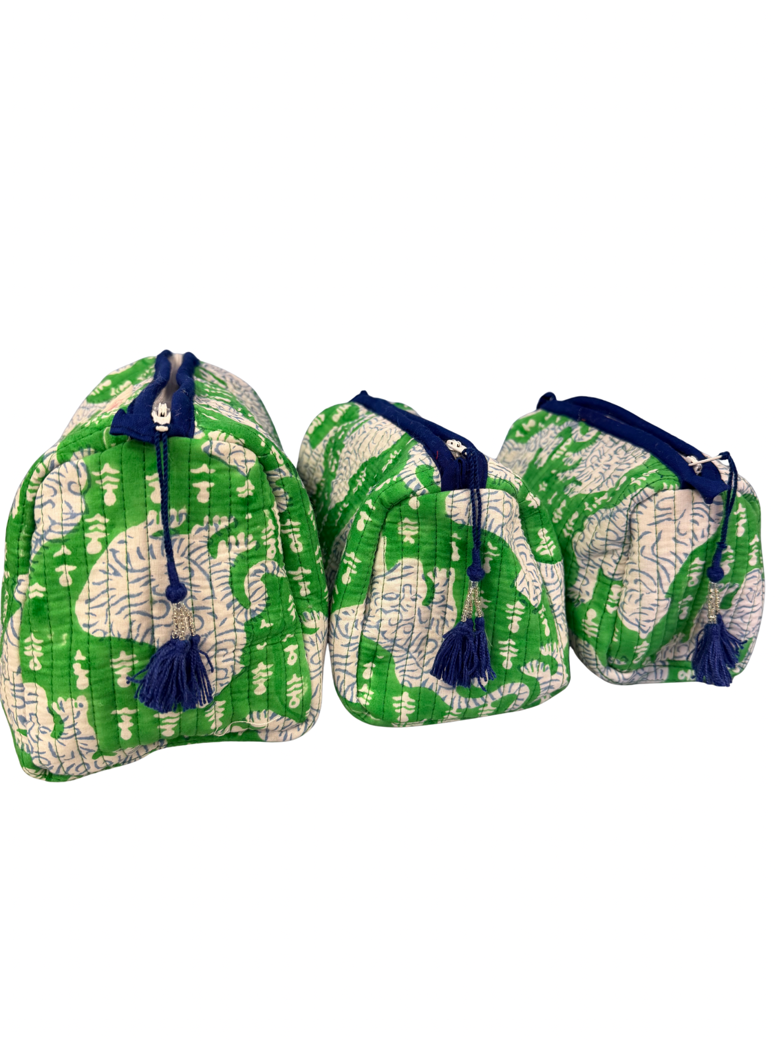 Green Leopard Set Of 3 Washbags
