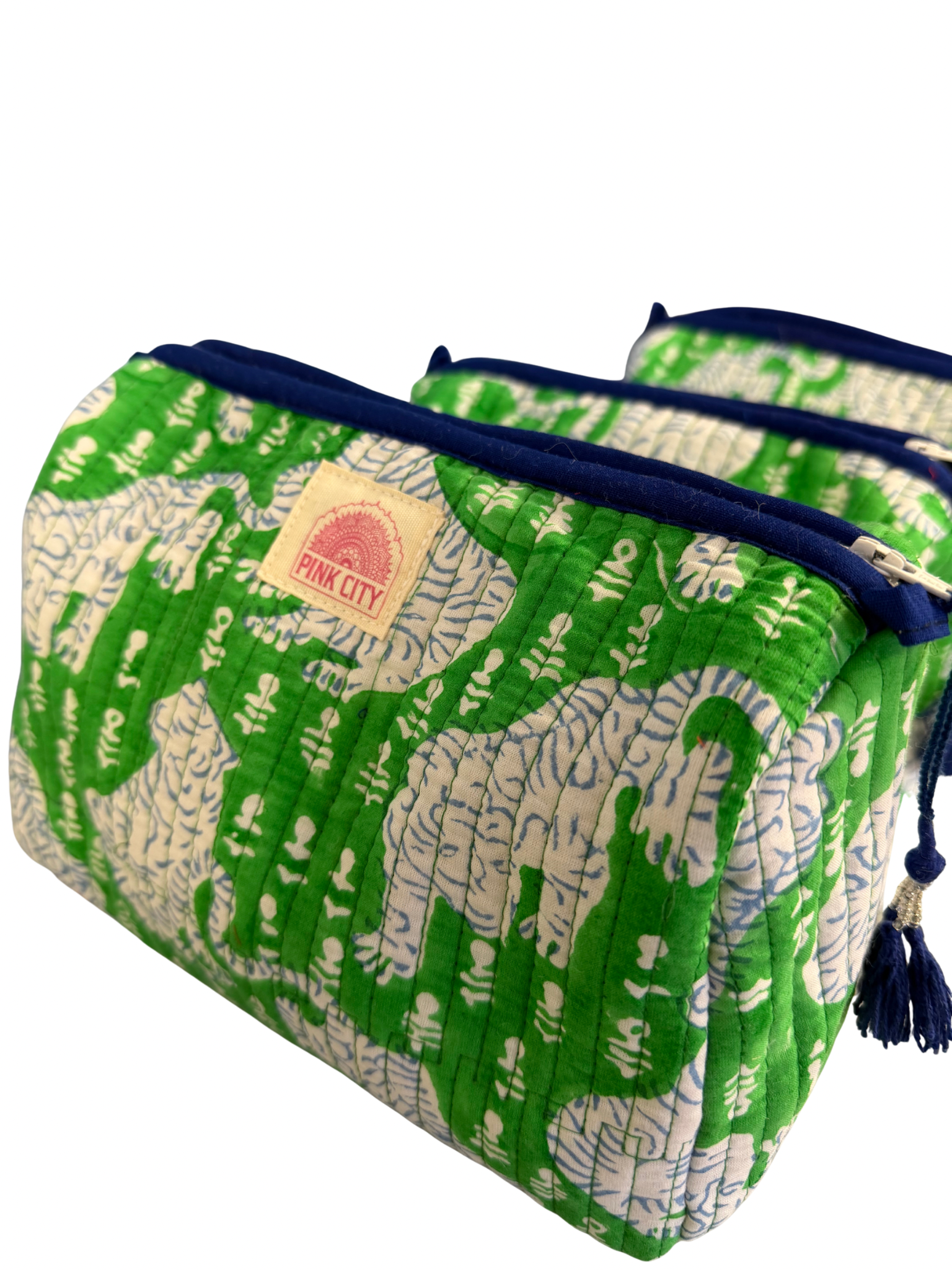 Green Leopard Set Of 3 Washbags