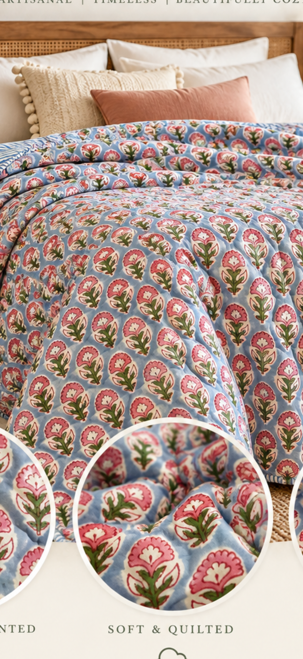 Floral Block Print Quilt Imperfect - King Size