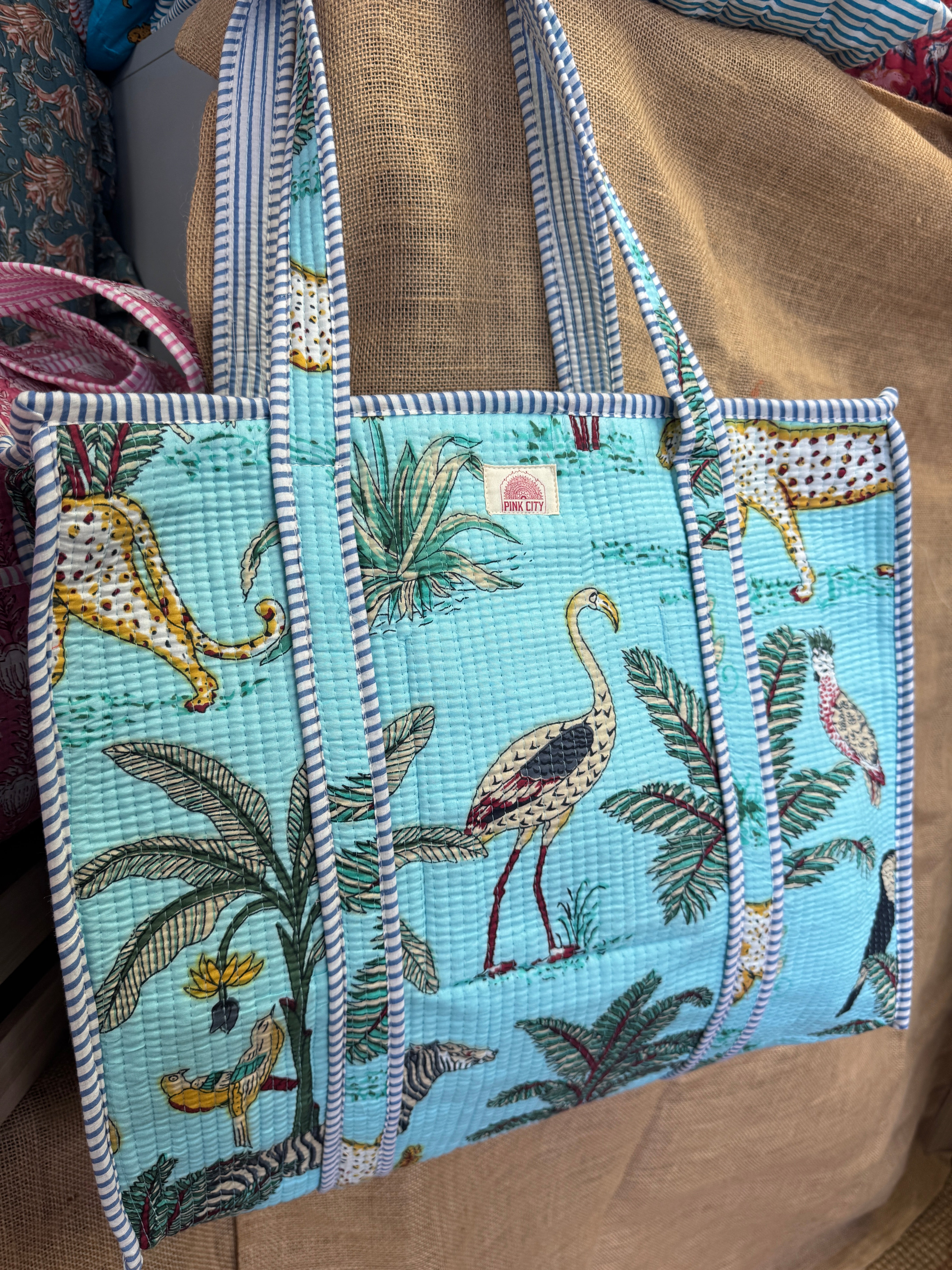 Zipped Turquoise Jungle Tote