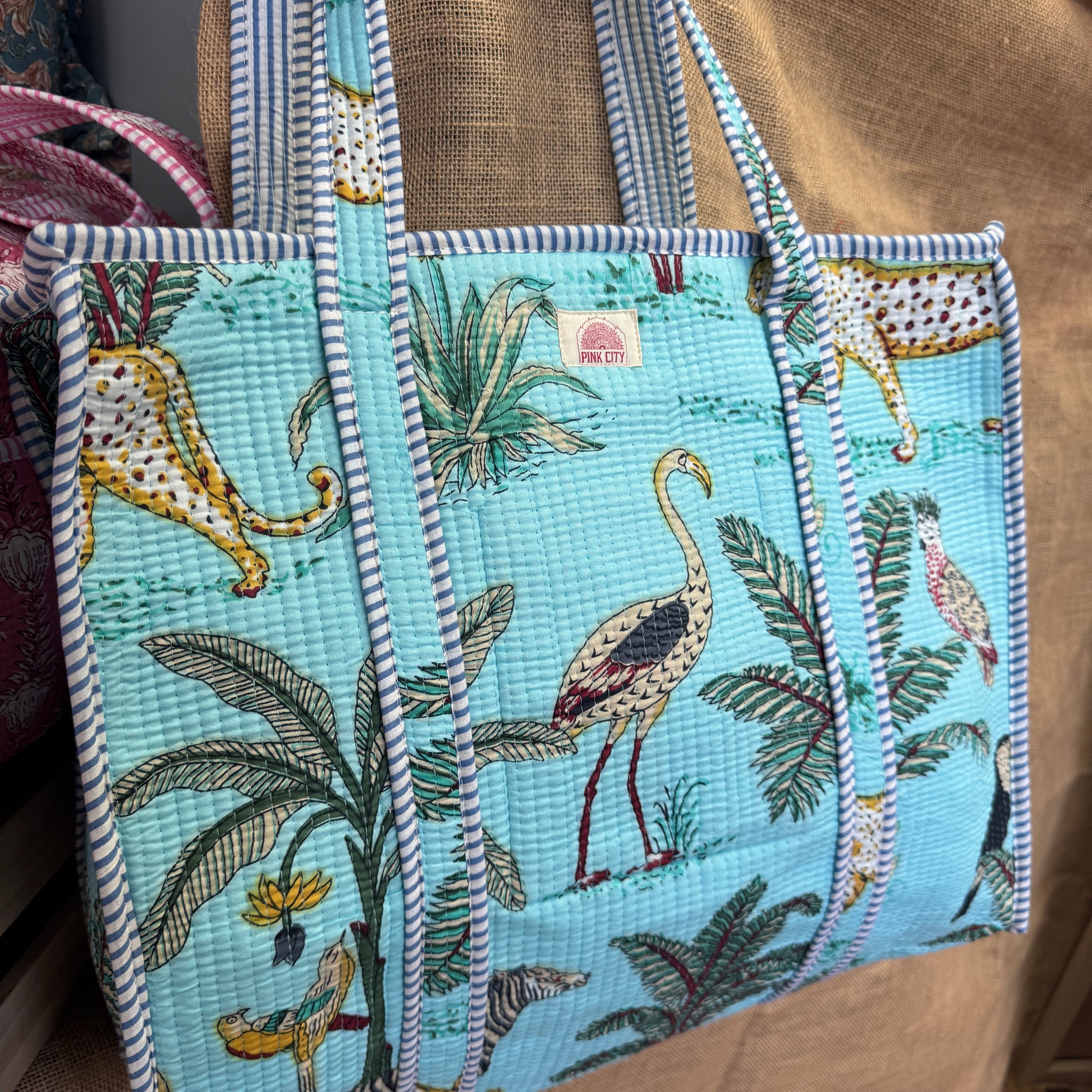 Zipped Turquoise Jungle Tote