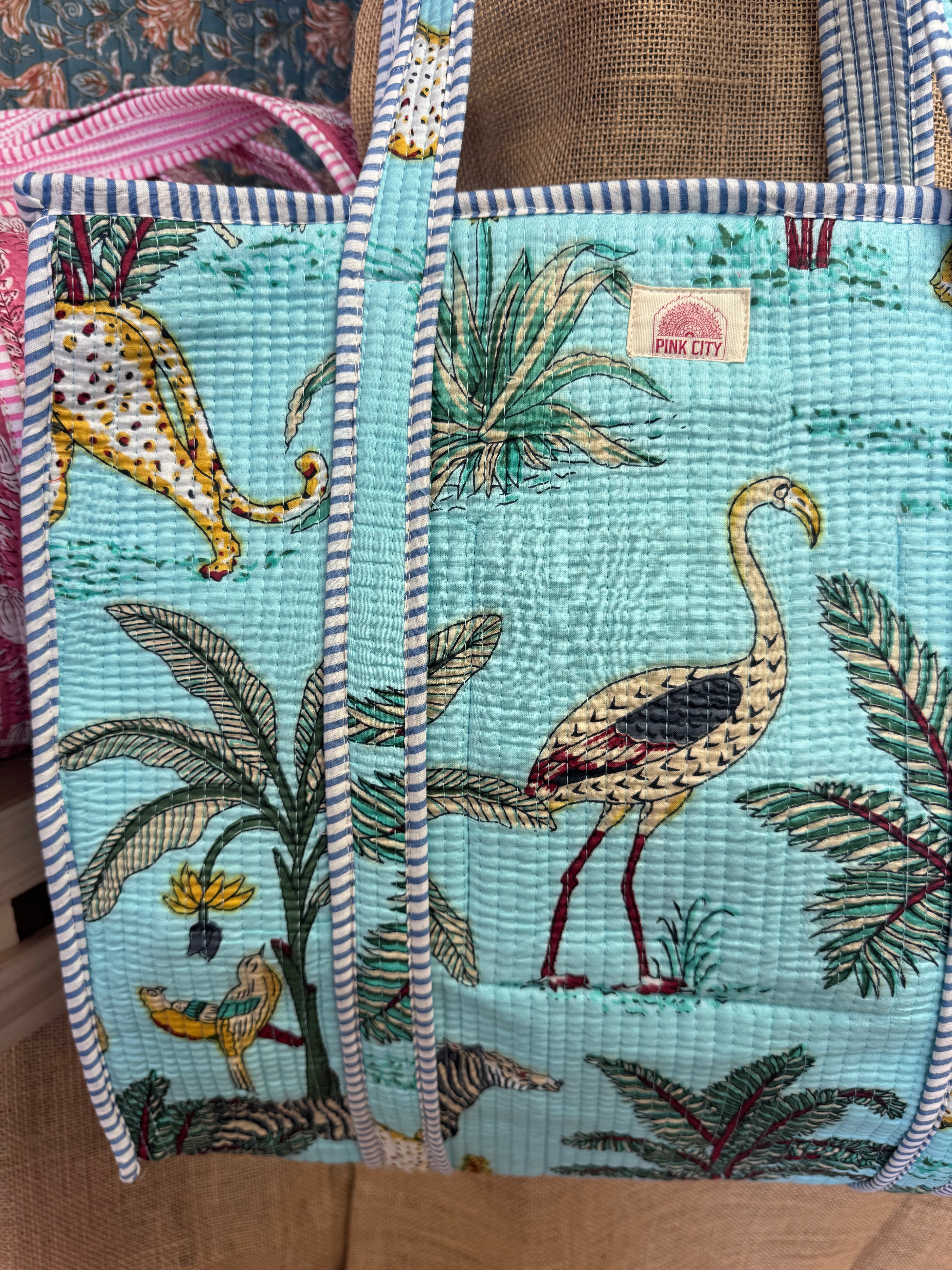Zipped Turquoise Jungle Tote