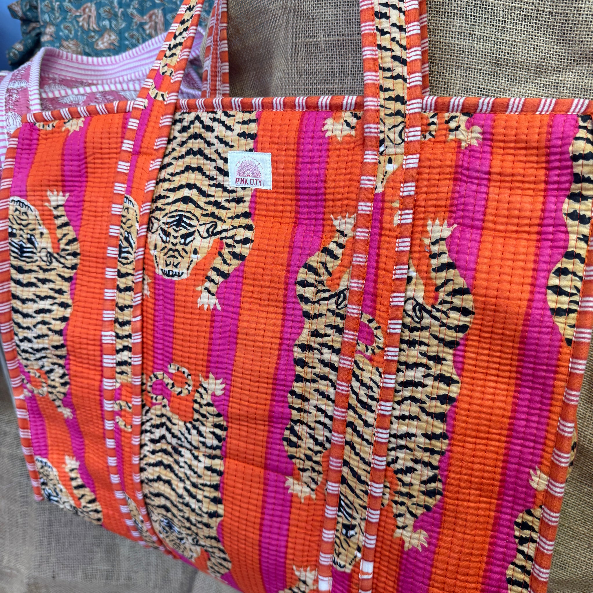 Zipped Red & Orange Tibetan Tiger Tote