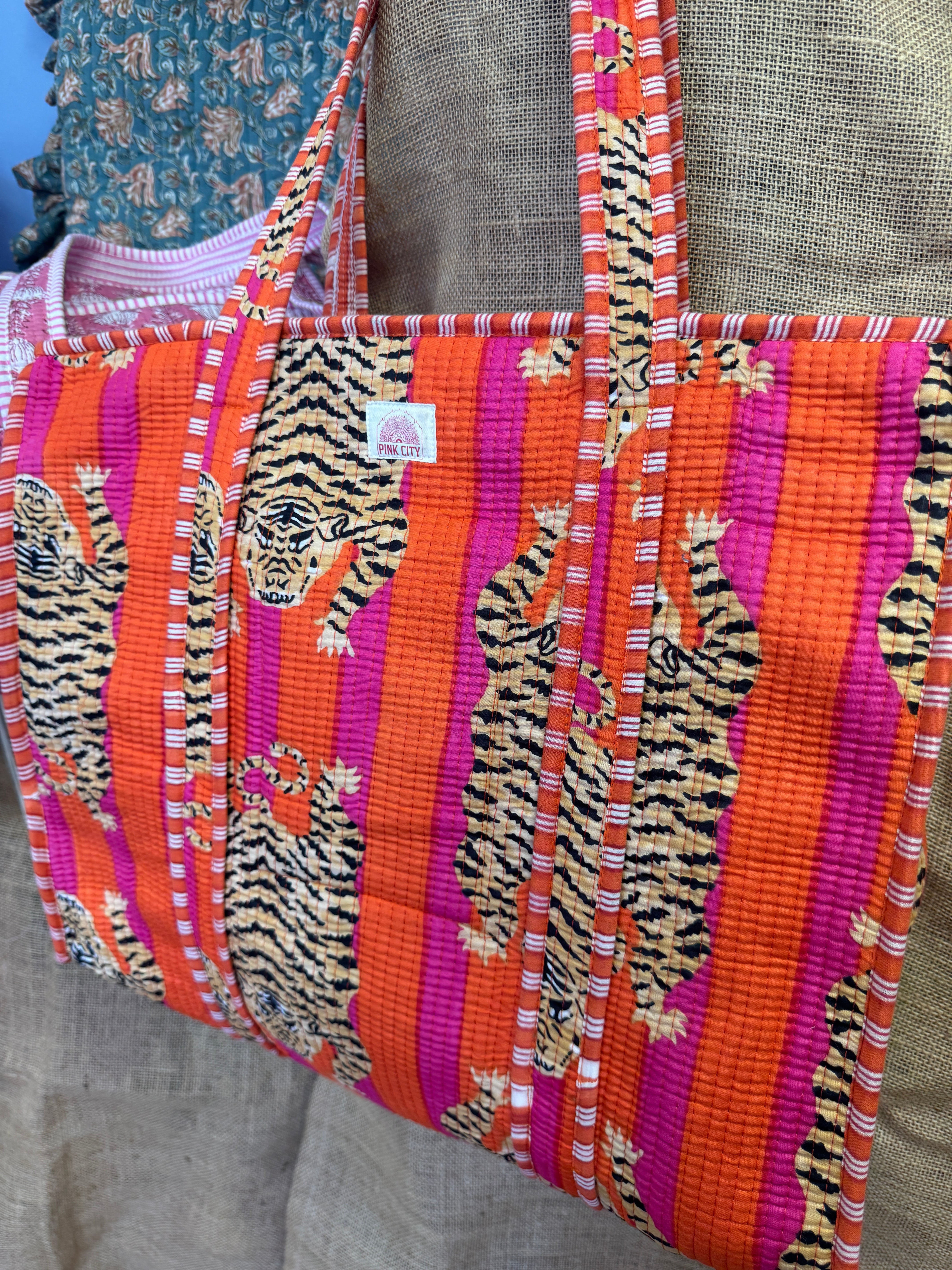 Zipped Red & Orange Tibetan Tiger Tote