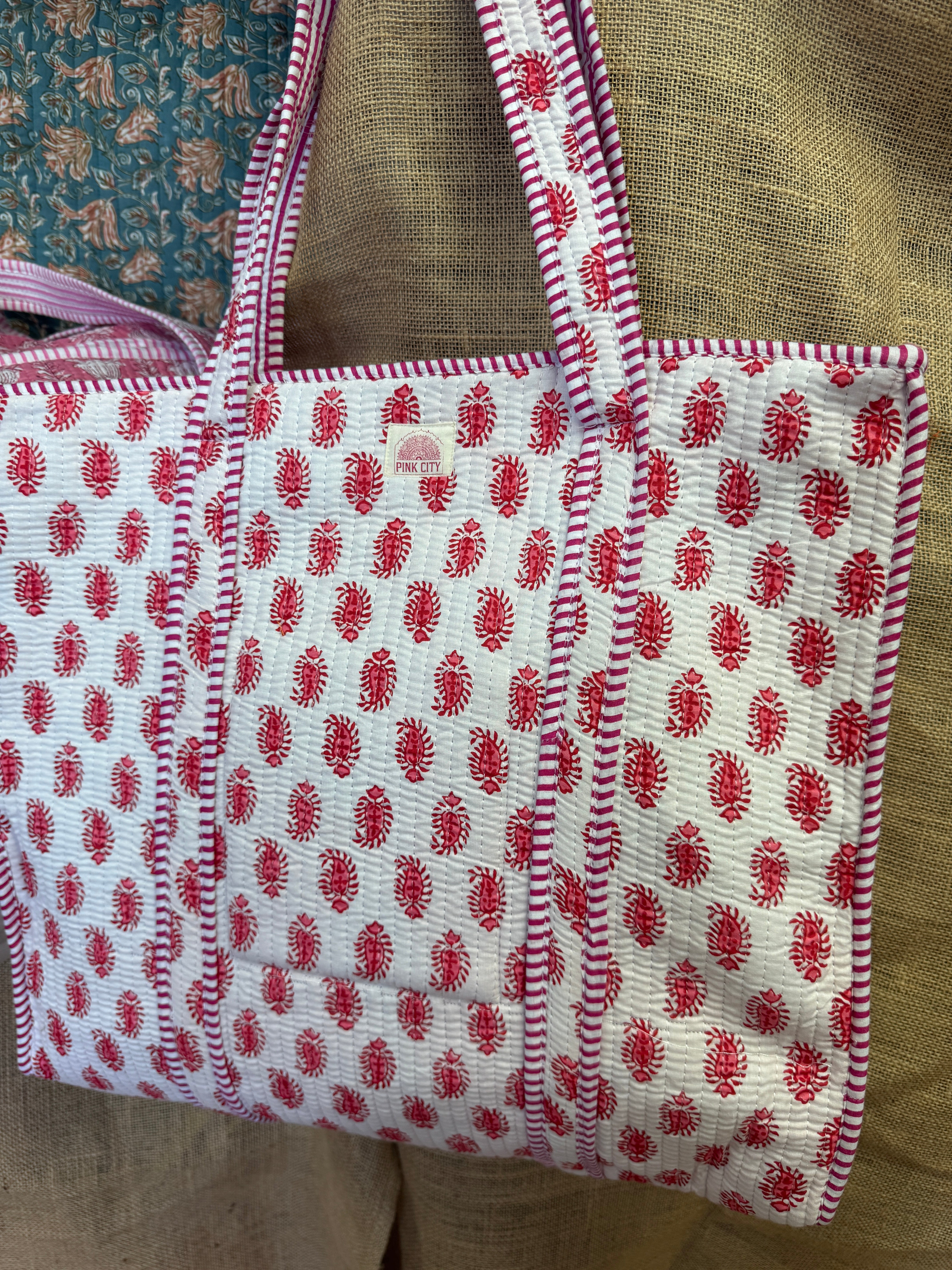 Zipped Pink & White Motif Tote