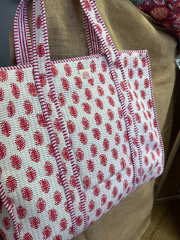 Zipped Pink & White Motif Tote