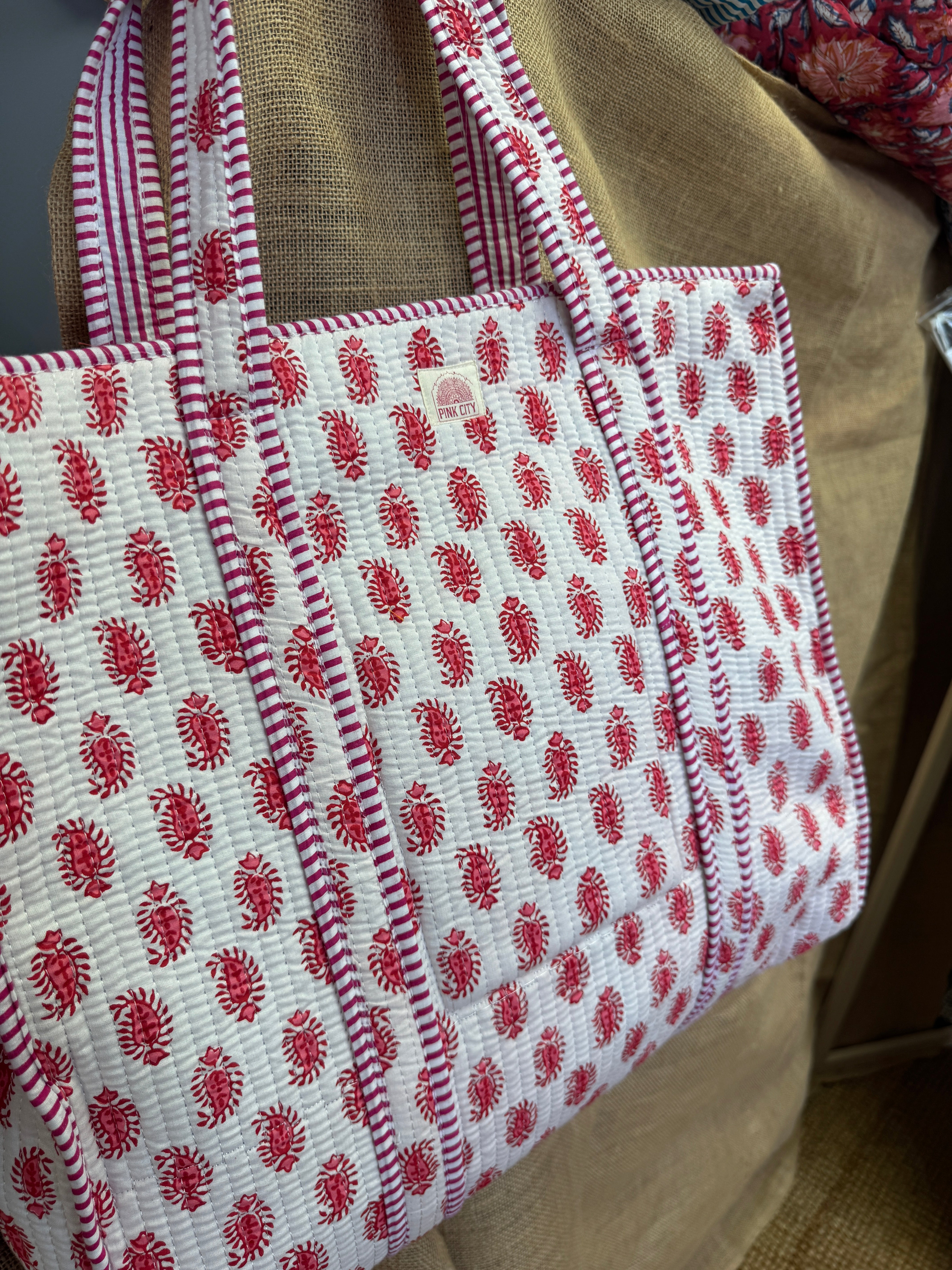 Zipped Pink & White Motif Tote