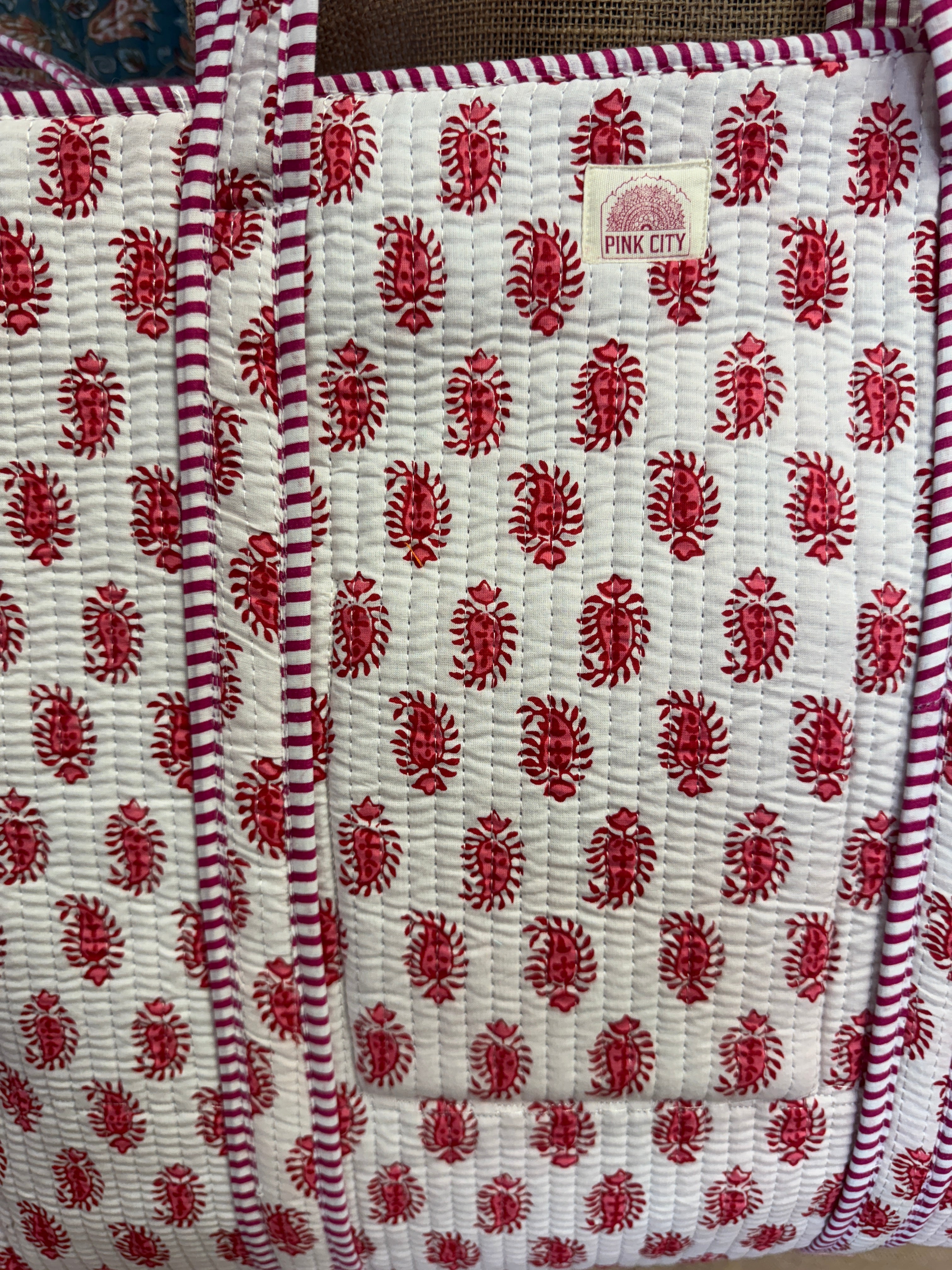 Zipped Pink & White Motif Tote