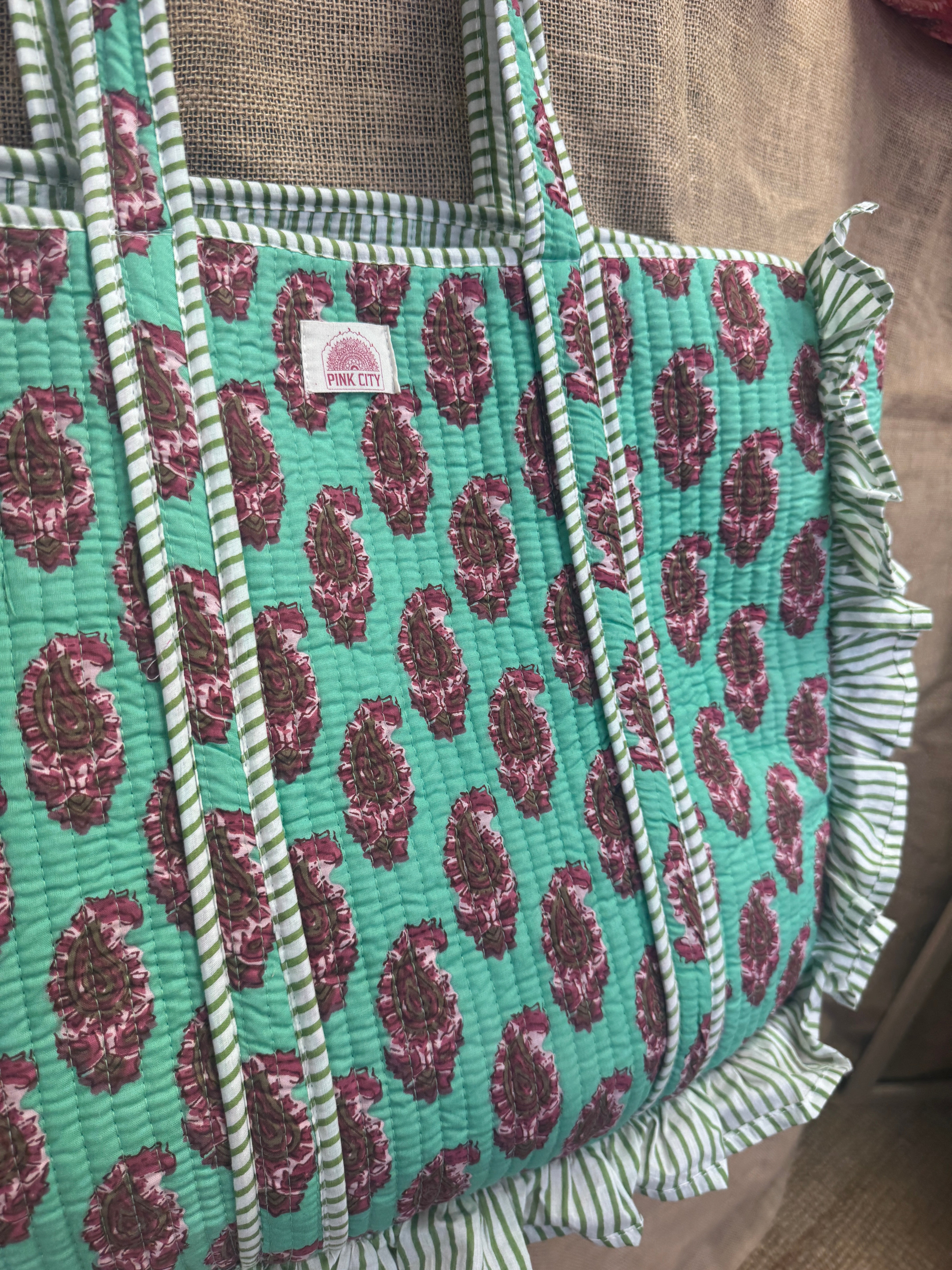 Mint Green Paisley Frill Tote