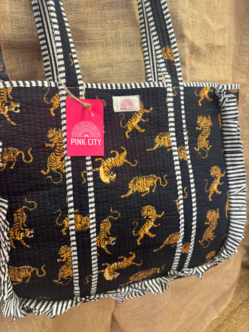 Black Tiger Frill Tote