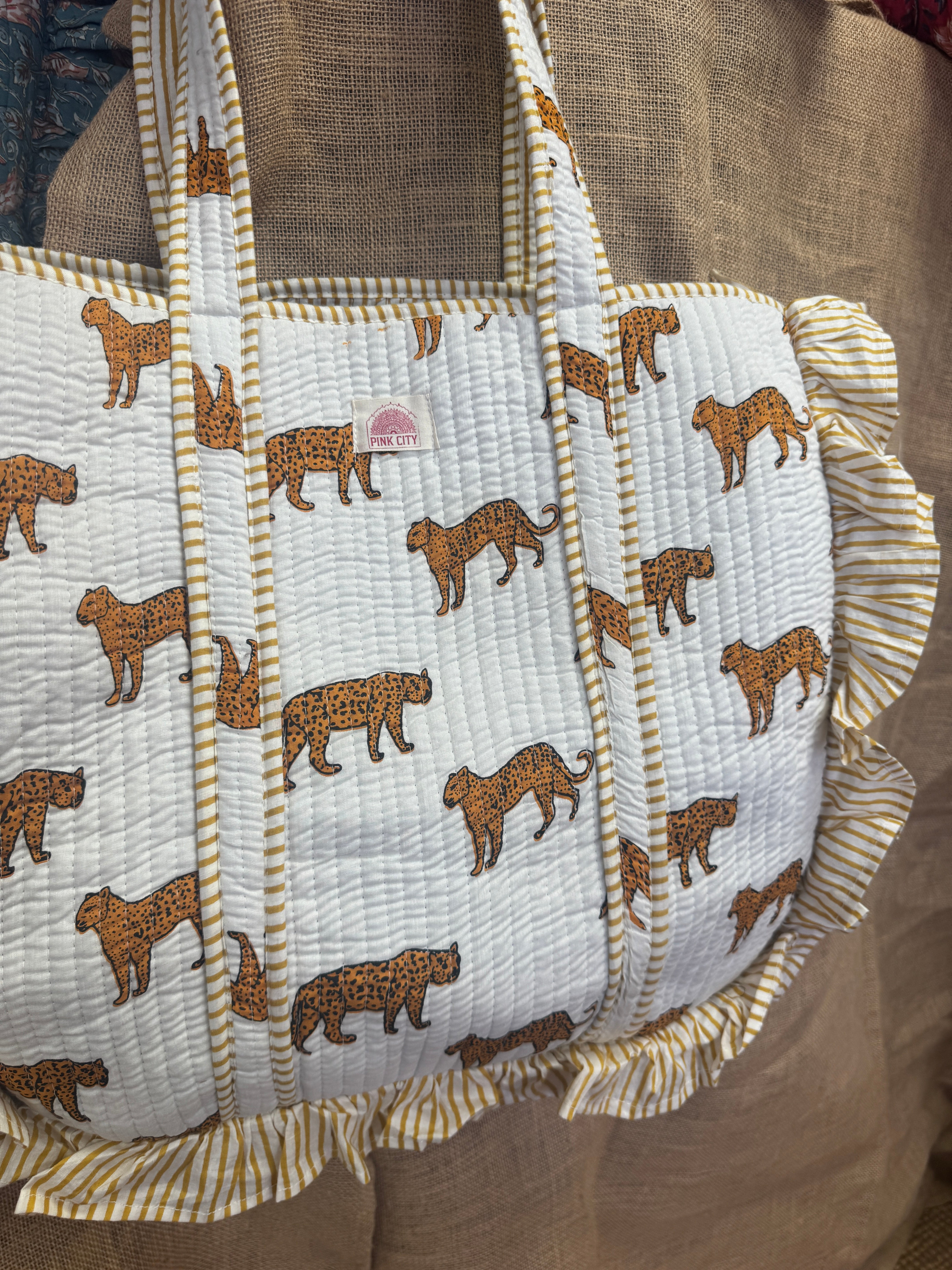 White Leopard Frill Tote