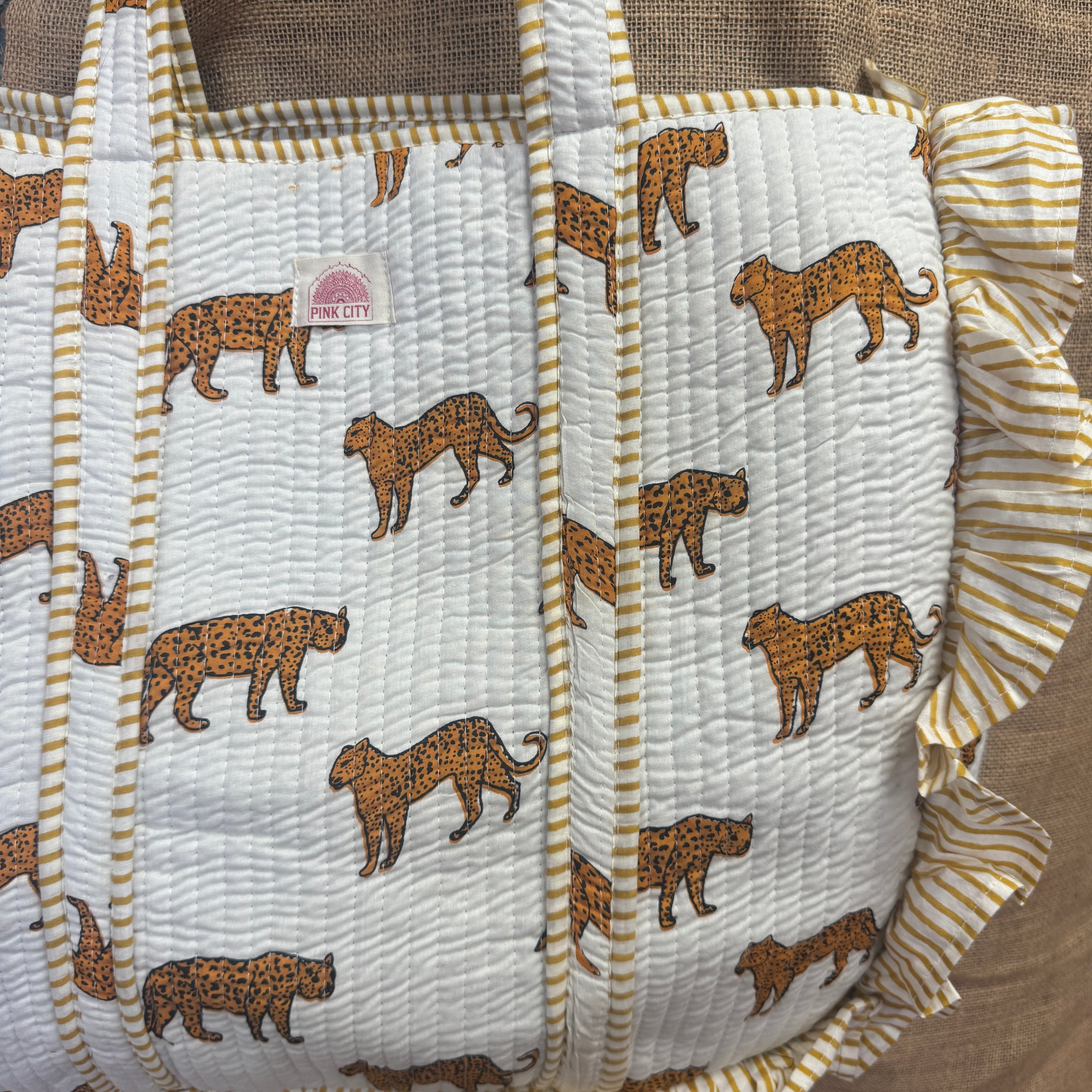 White Leopard Frill Tote