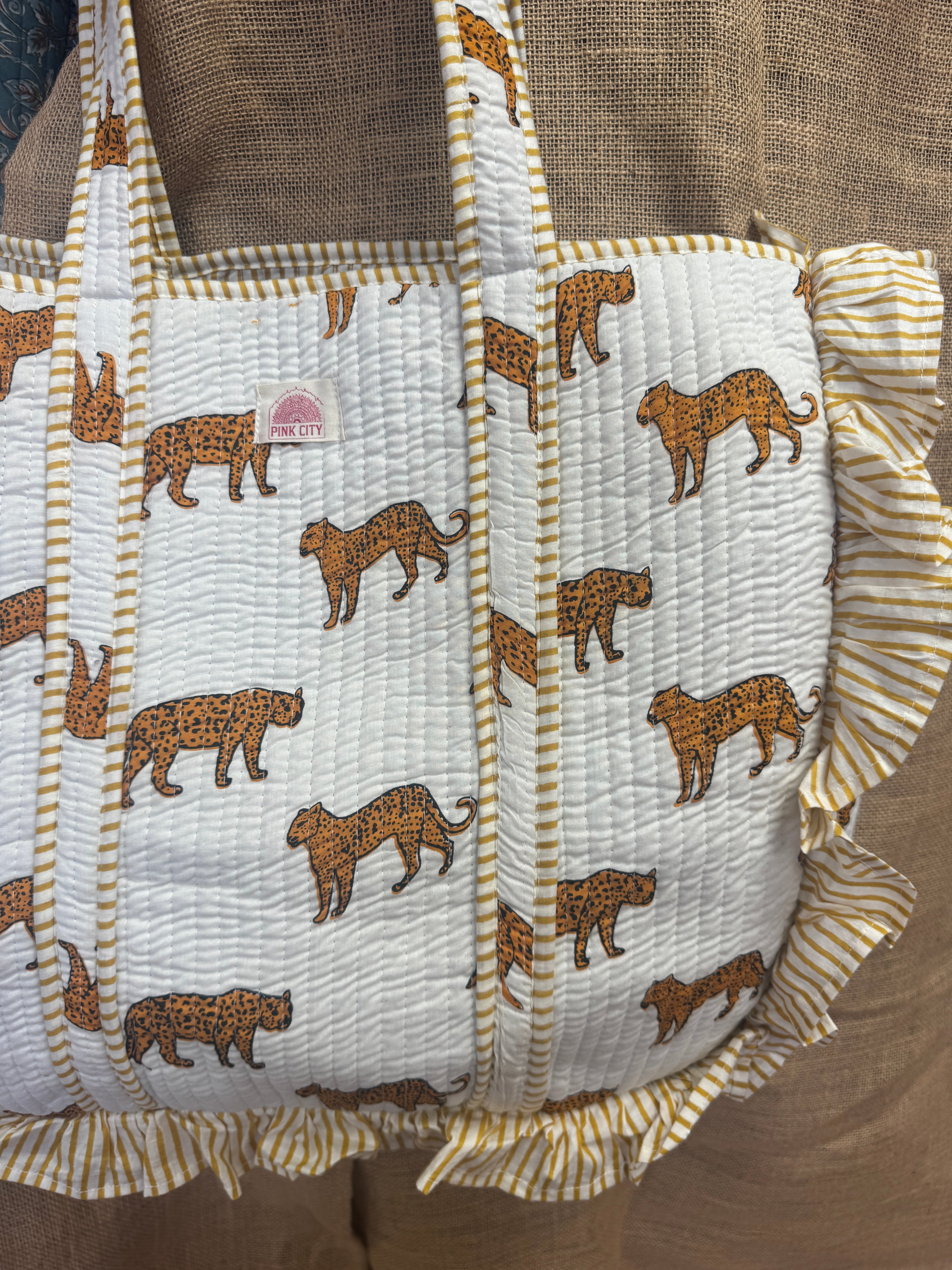 White Leopard Frill Tote