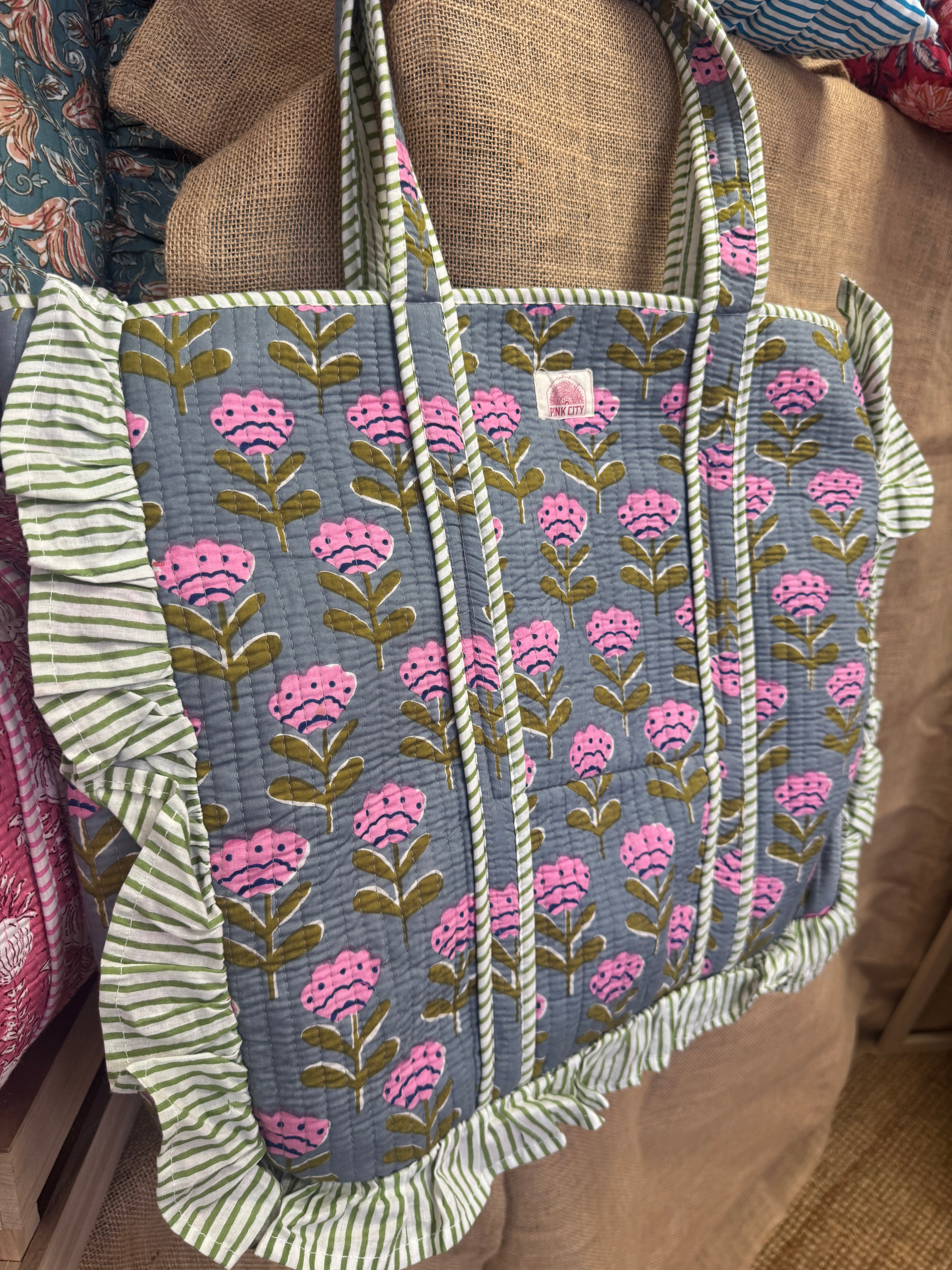 Poppy Grey and Lilac Frill Tote