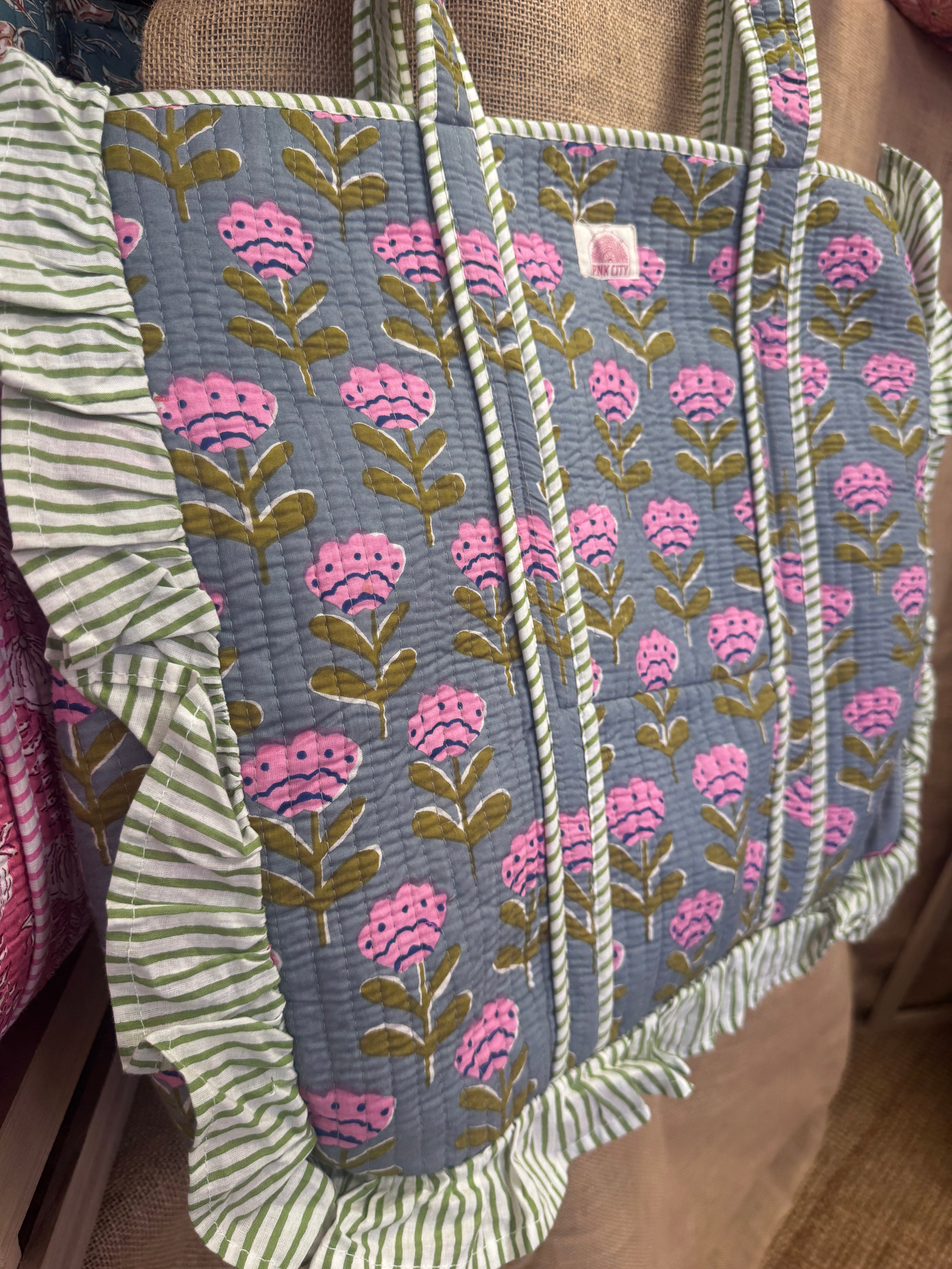 Poppy Grey and Lilac Frill Tote