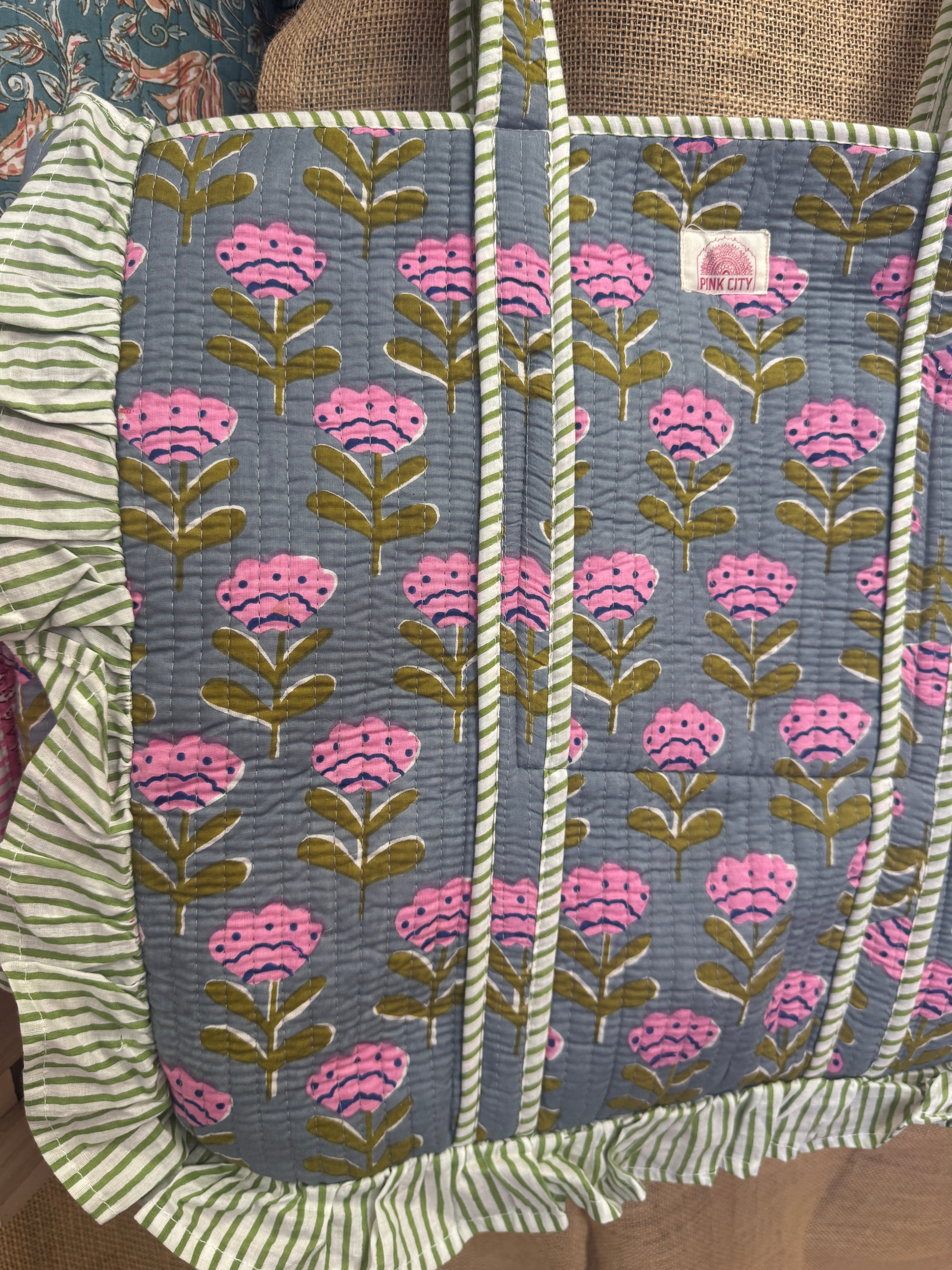 Poppy Grey and Lilac Frill Tote