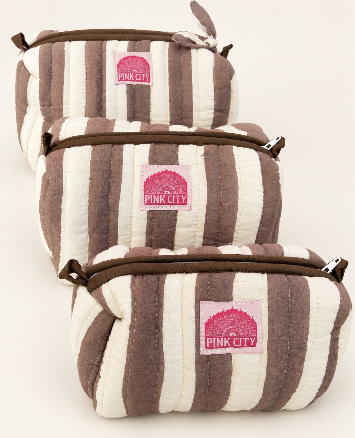 Mocha Stripe Set of Three Wash bags