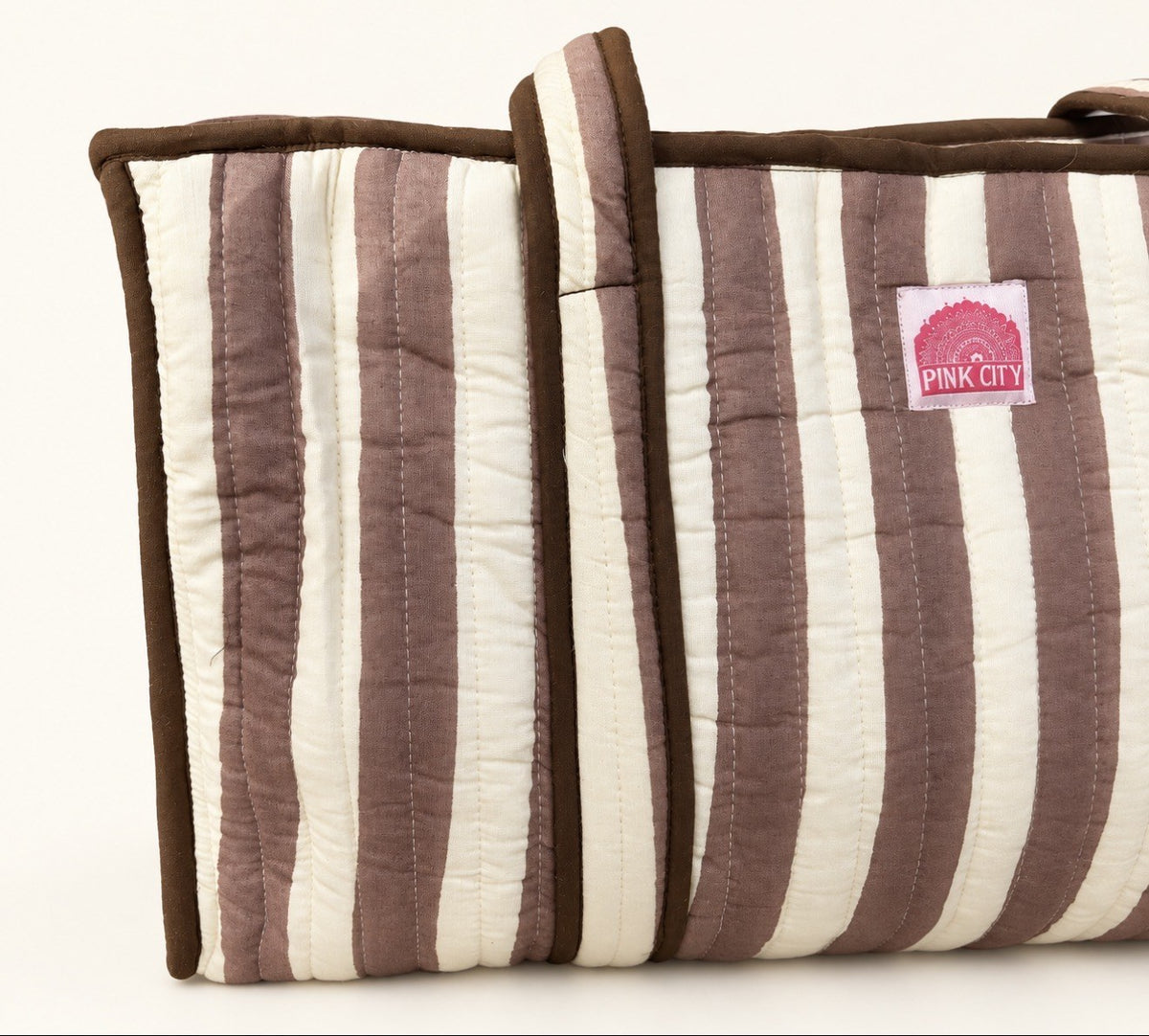 Mocha Stripe Large Tote