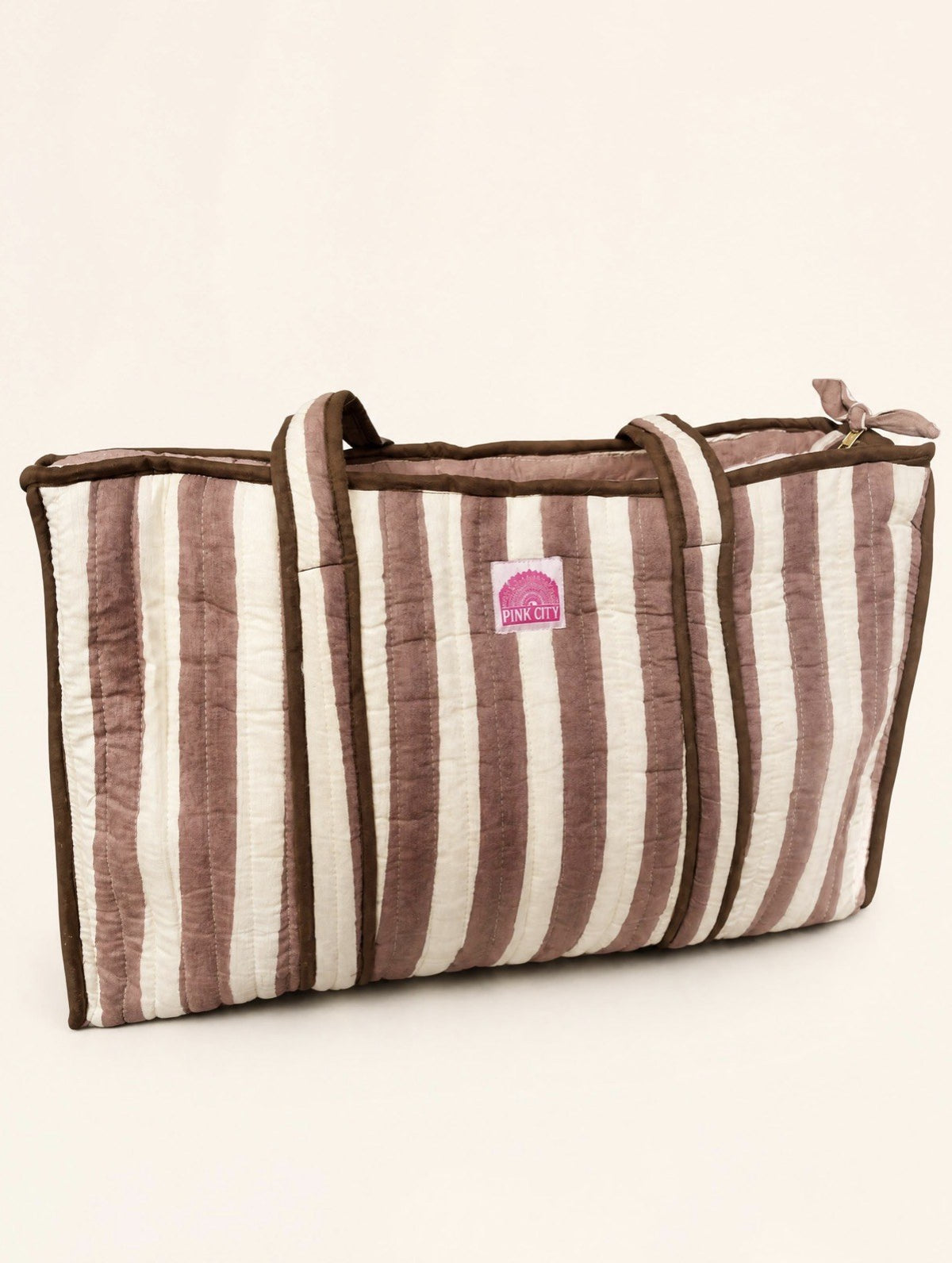 Mocha Stripe Large Tote