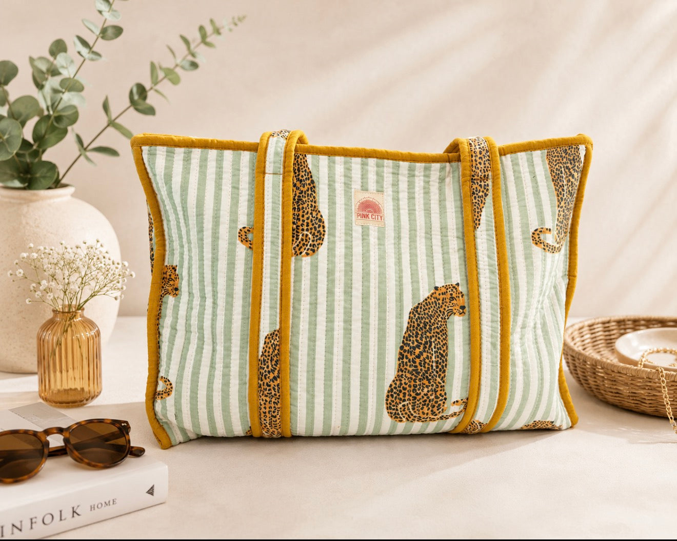 Sage Leopard Large Tote