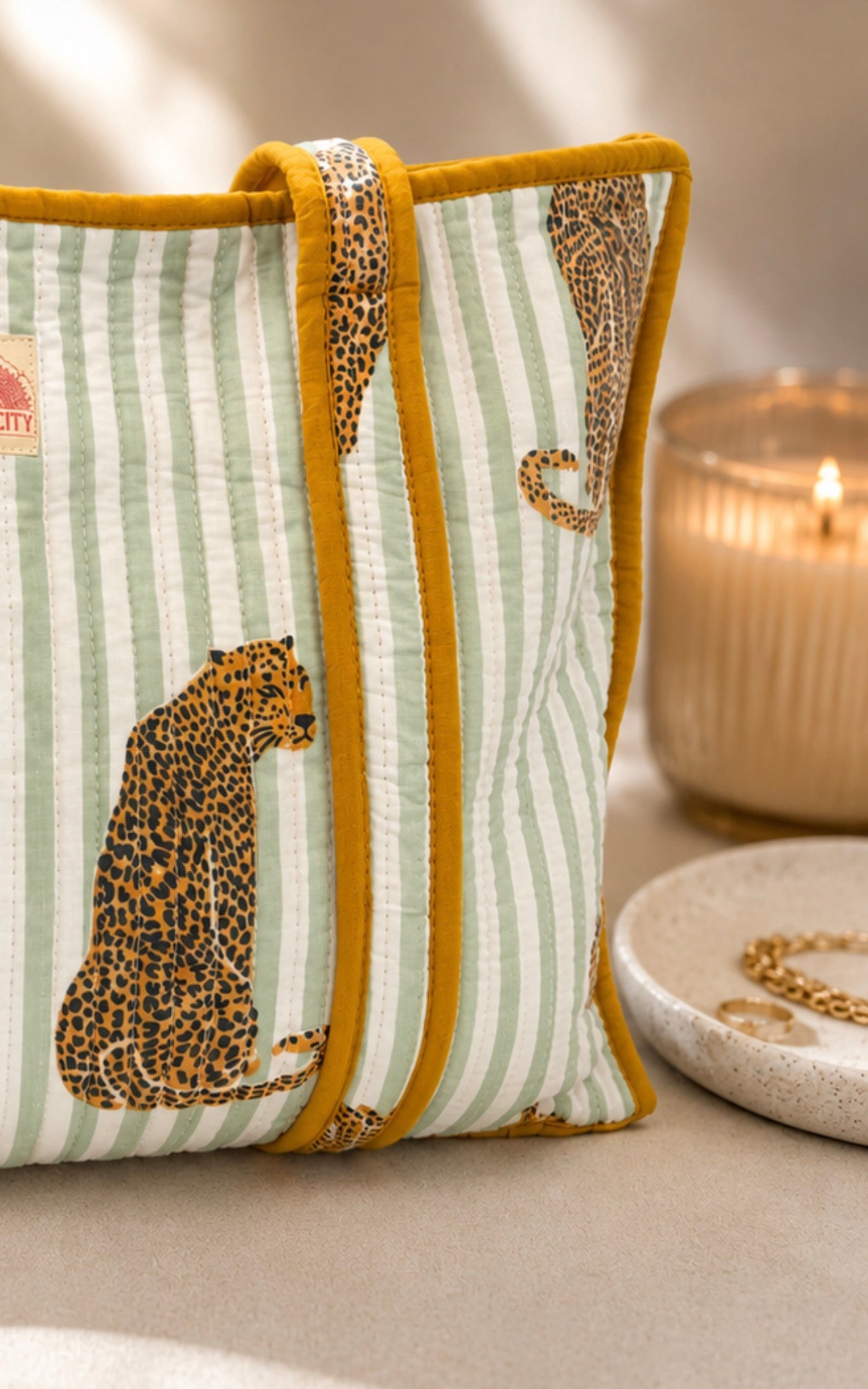 Sage Leopard Large Tote