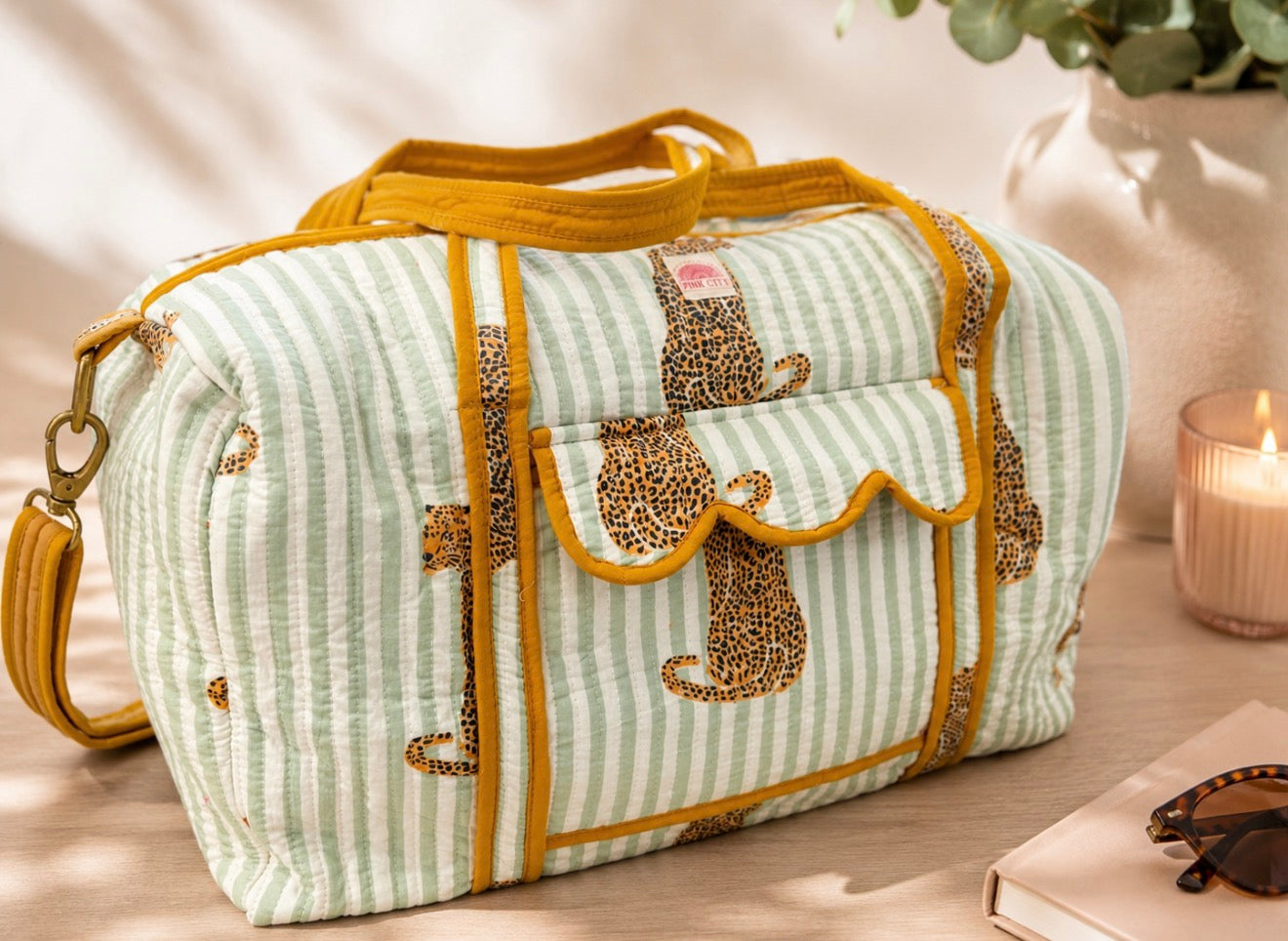 Sage Leopard Stripe Weekender