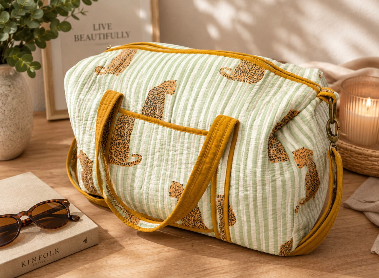 Sage Leopard Stripe Weekender