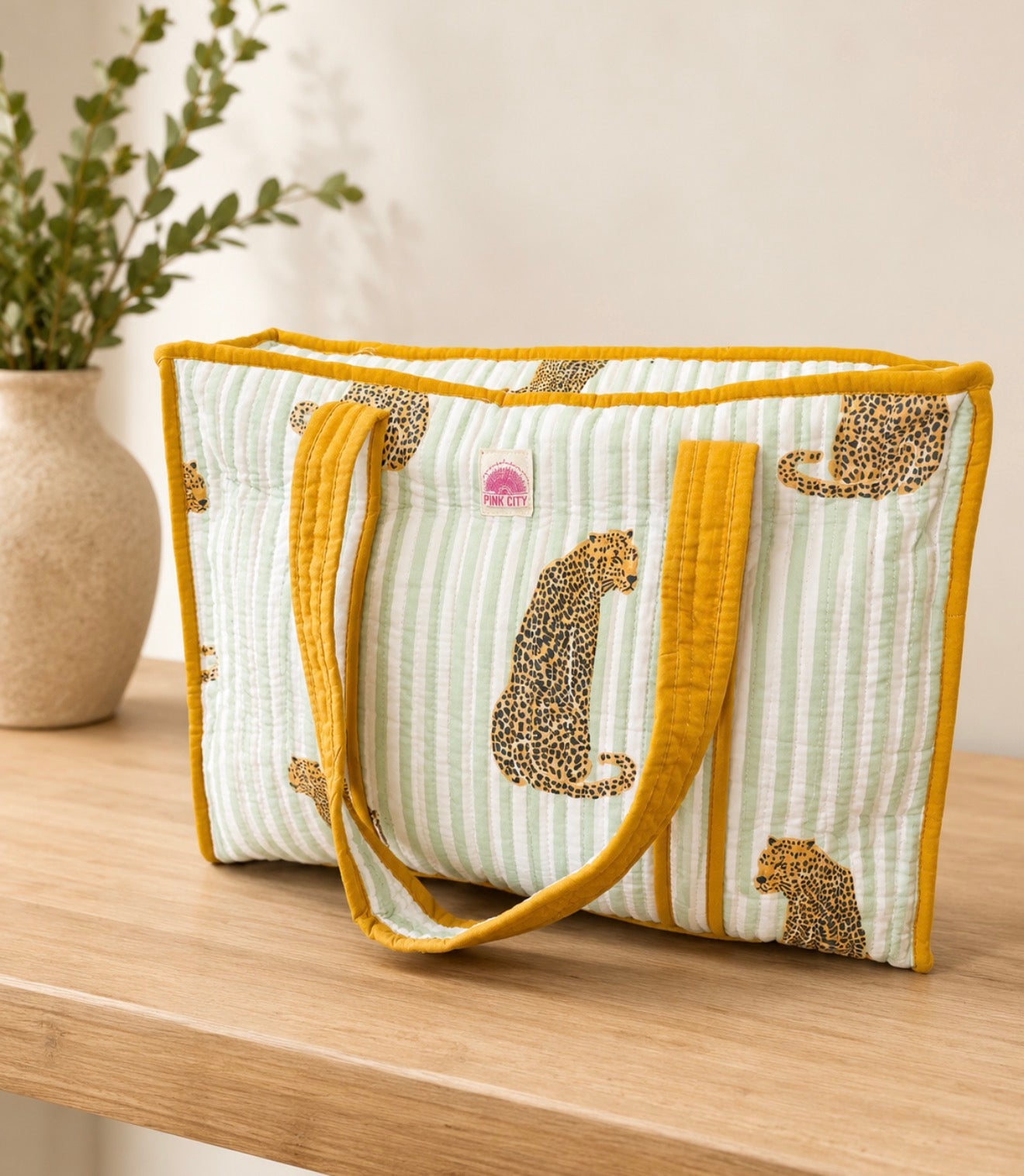 Sage Leopard Midi Tote