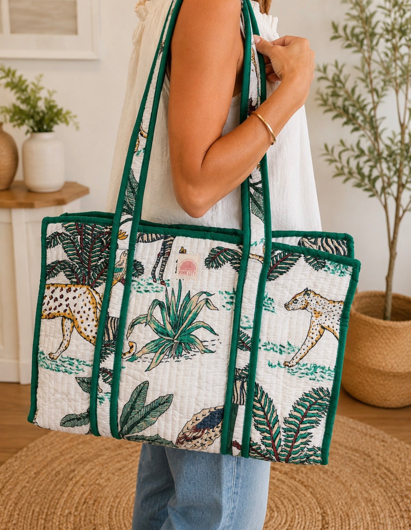 White Jungle Midi Tote
