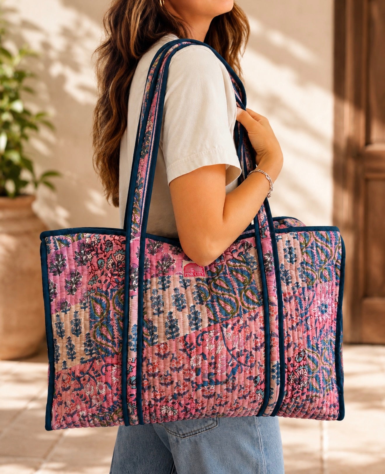 Pink Patchwork Large Tote