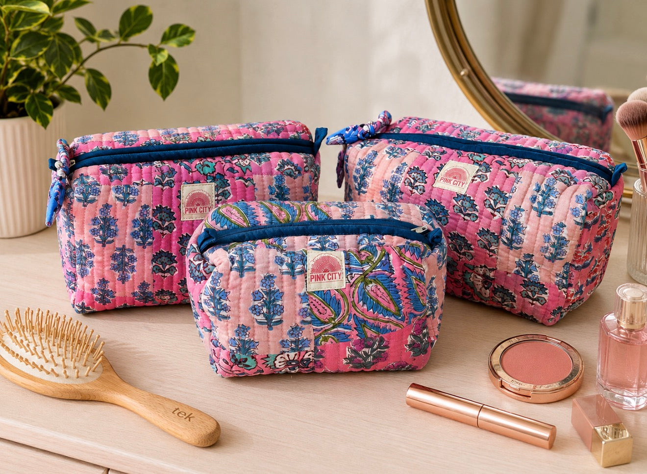 Pink Patchwork Washbag Set