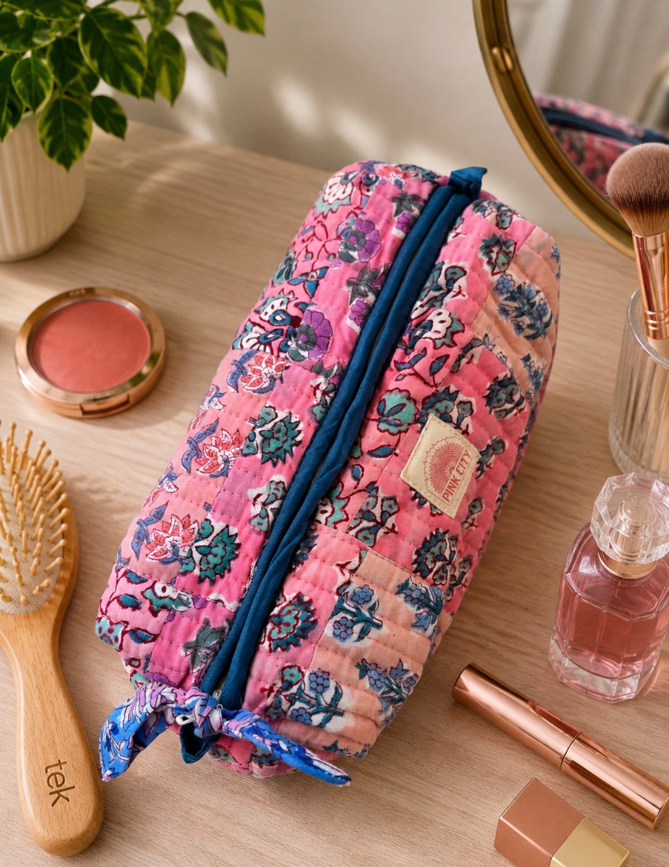 Pink Patchwork Washbag Set