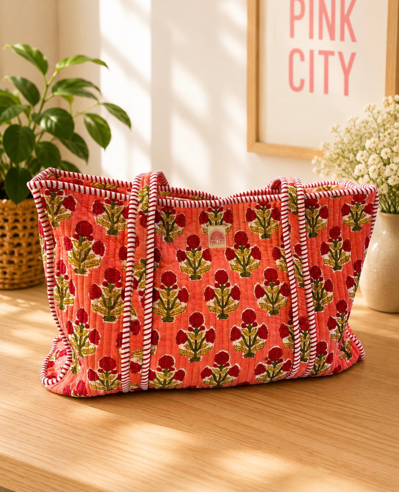 Peach Boota Large Tote