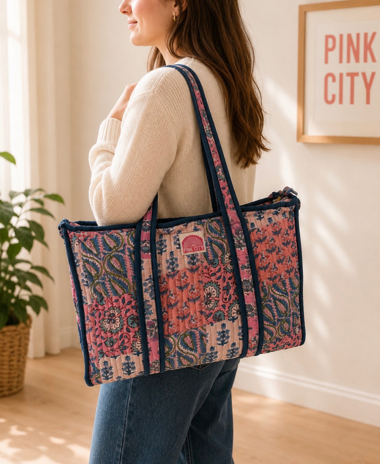 Pink Patchwork Midi Tote