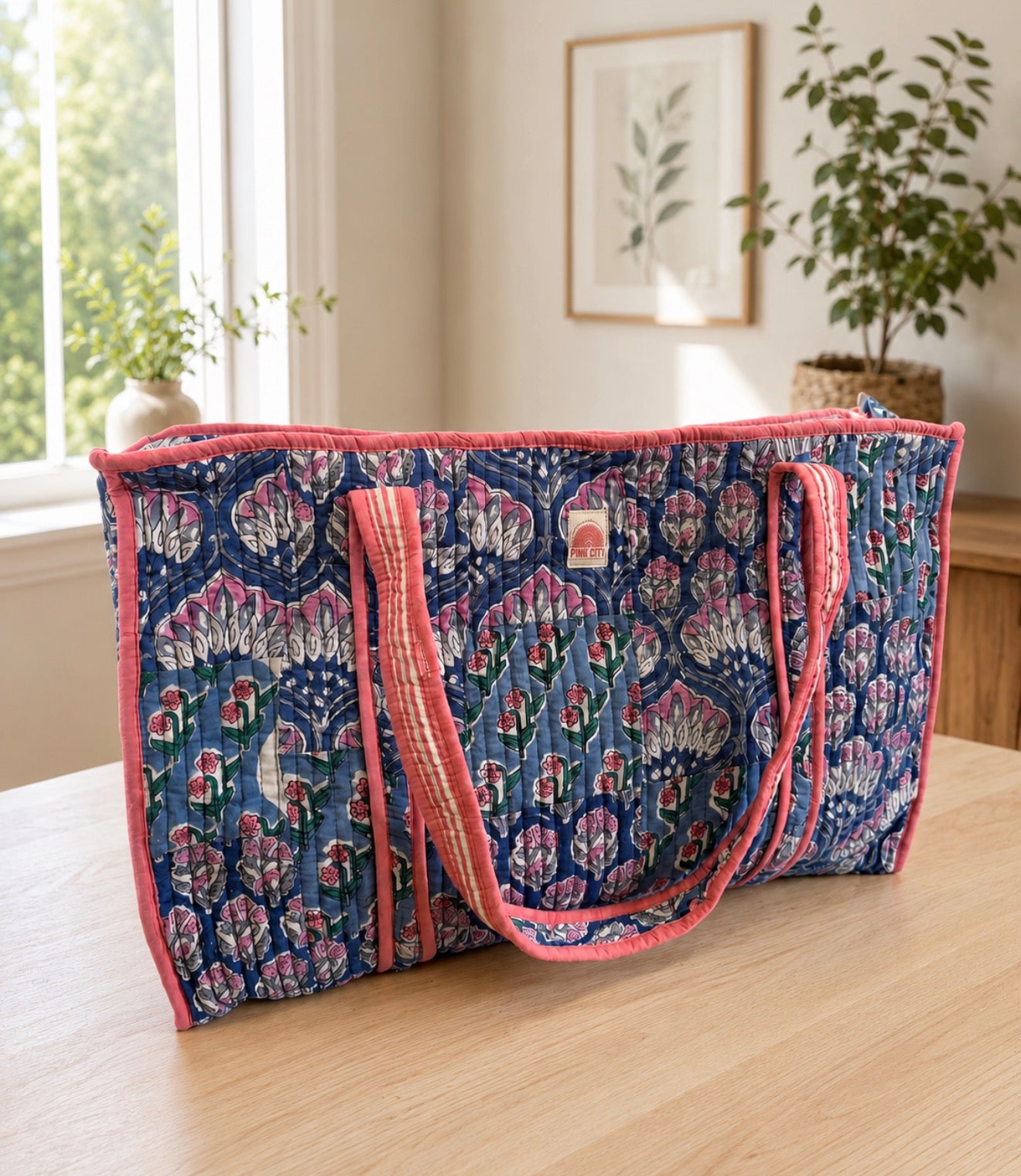 Blue Patchwork Large Tote