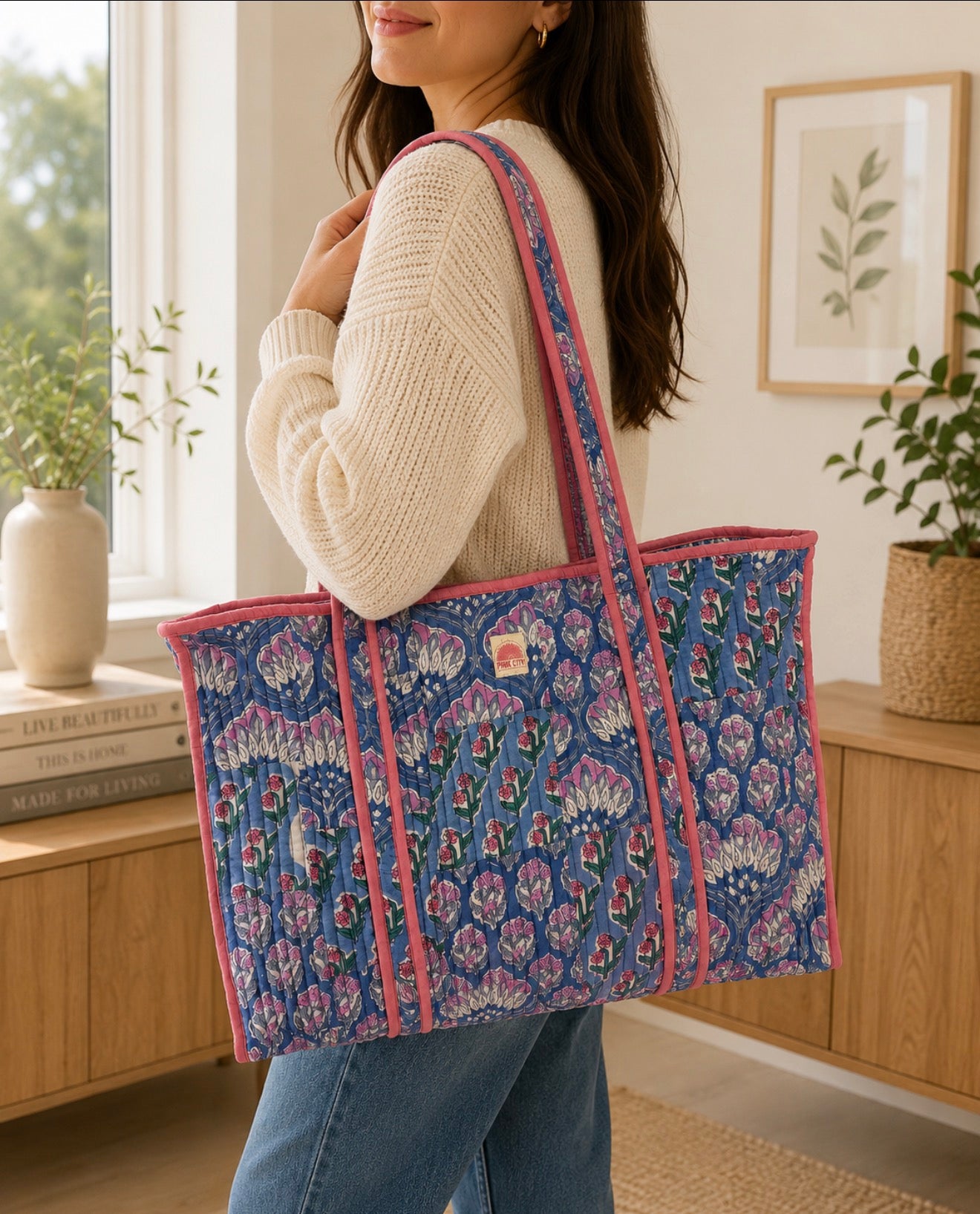 Blue Patchwork Large Tote