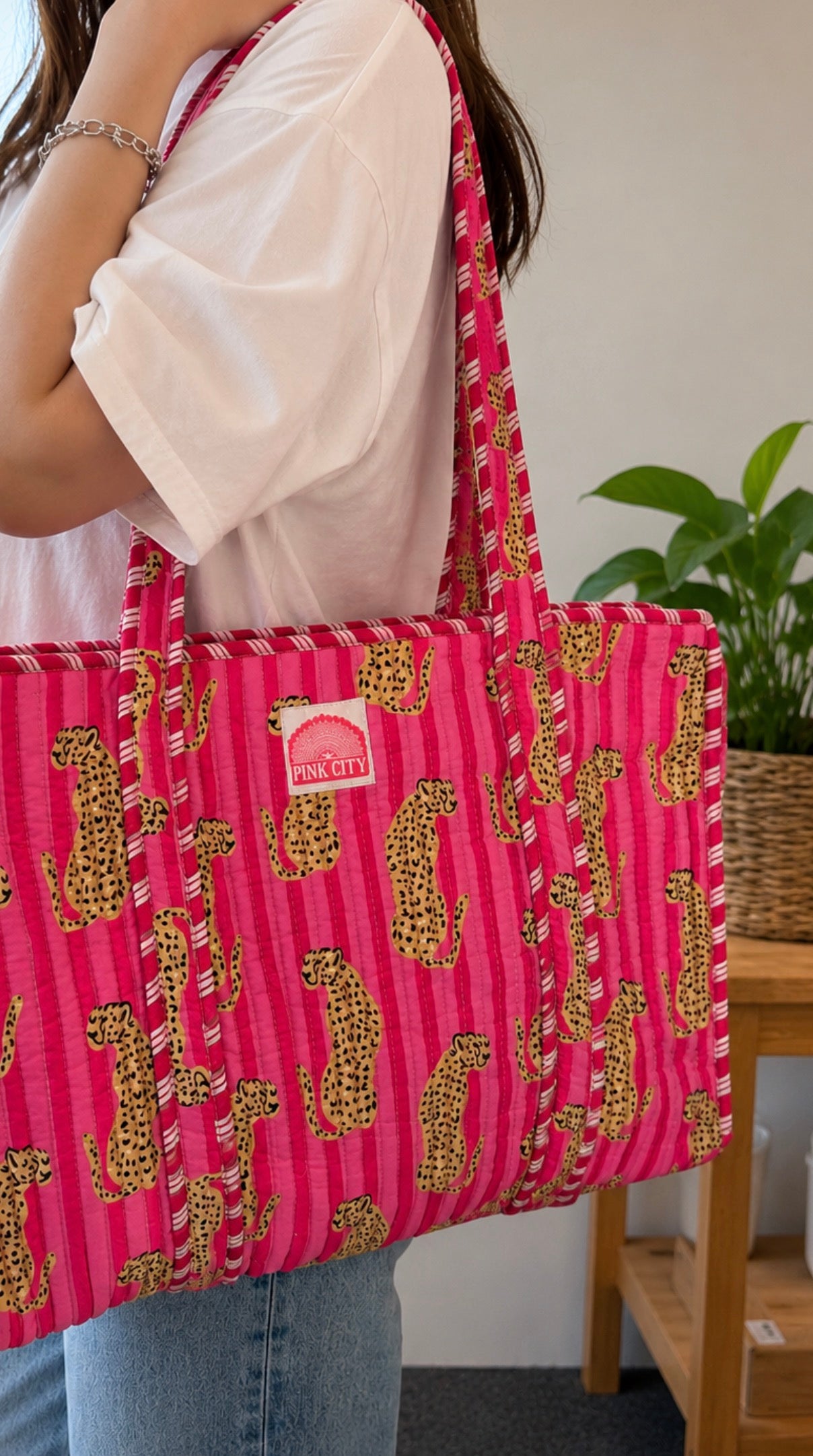 Pink Cheetah Midi Tote