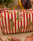 Red & White Cheetah Washbag Set