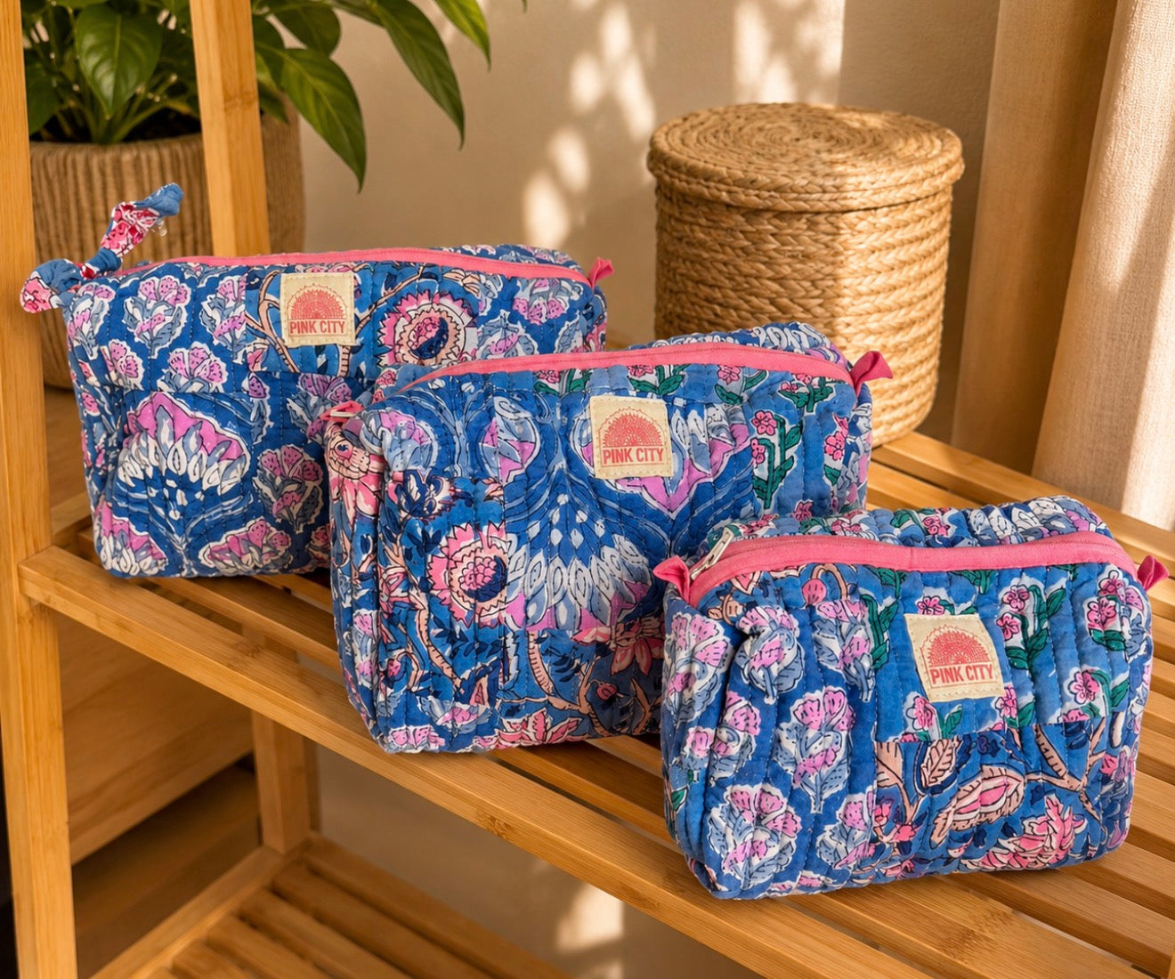 Blue Patchwork Washbag Sets