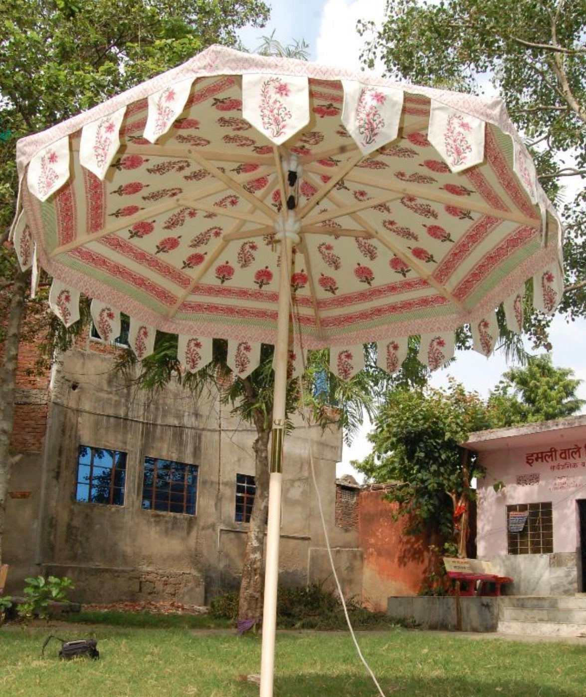Pink Jaipur Motif Wooden Parasol - Pre-Order Arriving 7st August