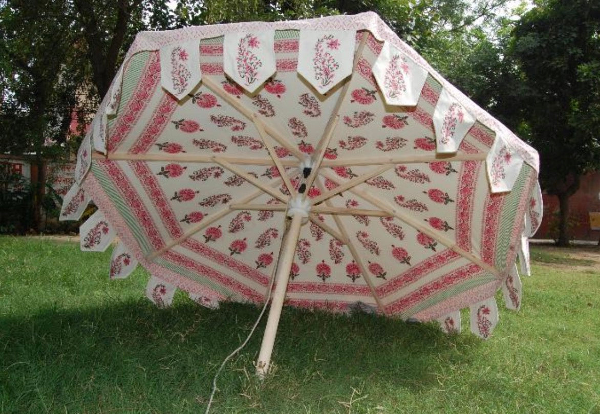 Pink Jaipur Motif Wooden Parasol - Pre-Order Arriving 7st August