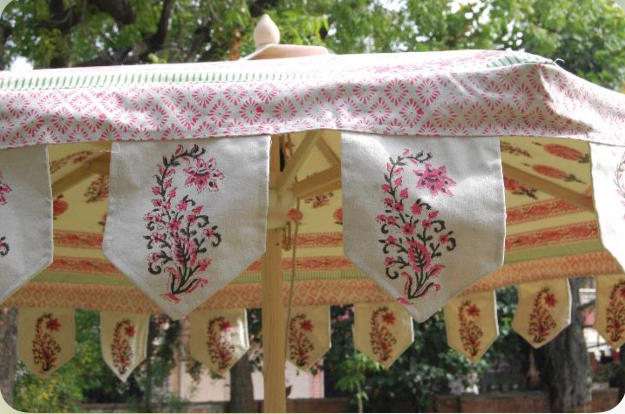 Pink Jaipur Motif Wooden Parasol - Pre-Order Arriving 7st August
