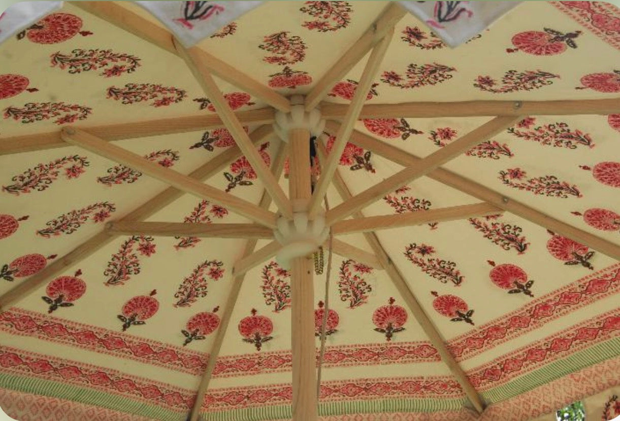 Pink Jaipur Motif Wooden Parasol - Pre-Order Arriving 7st August